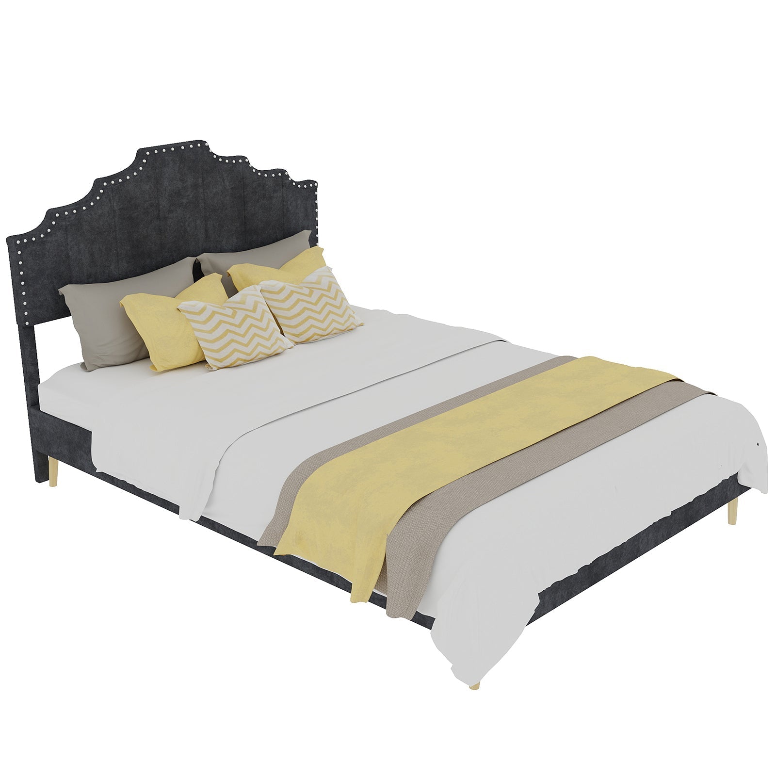 Soft Bed 140x200cm Modern Minimalist Comfortable Headboard Low Box Frame Gray