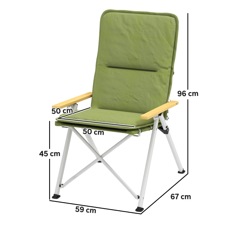 Portable Camping Chair, High Back Folding Recliner with Padded Seat and Carry Bag, Green