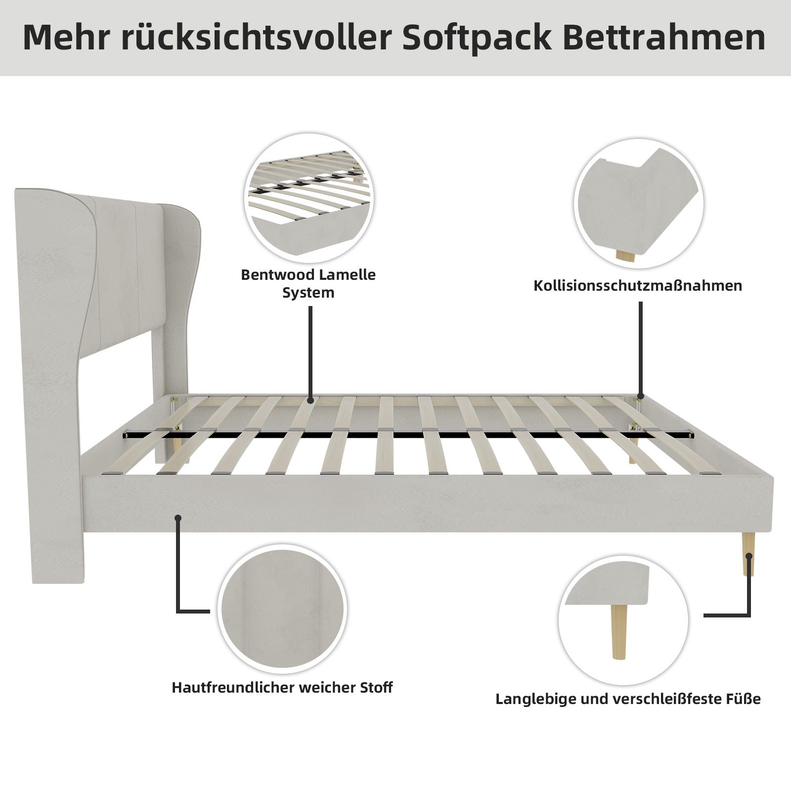 Modern Minimalist Upholstered Bed with Plush Headboard, 140x200 cm, Beige