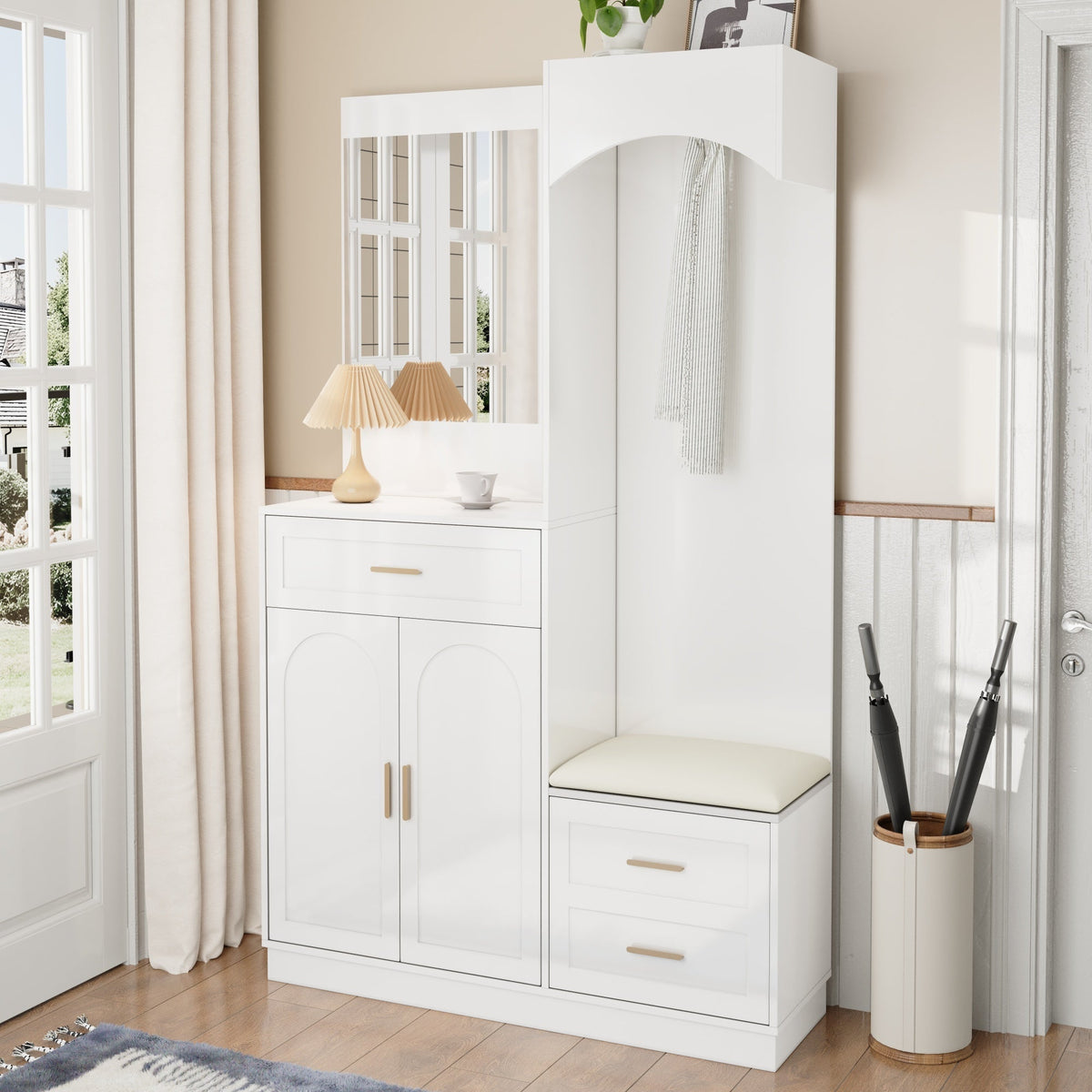 Compact Wardrobe Shoe Cabinet Entrance Storage with Mirror, Modern