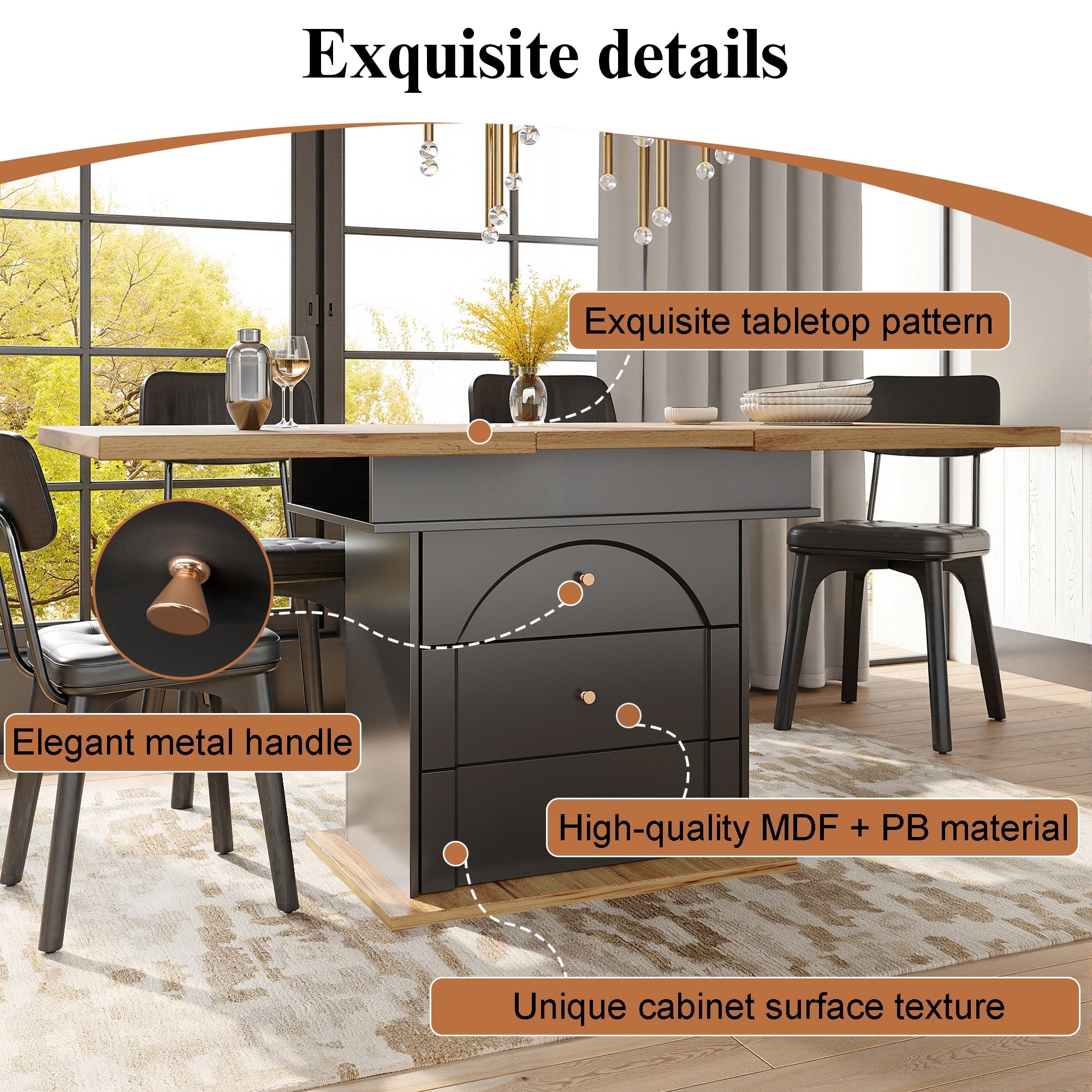Telescopic Dining Table 110-140x80cm Foldable Extendable 4-6 Seater, Black