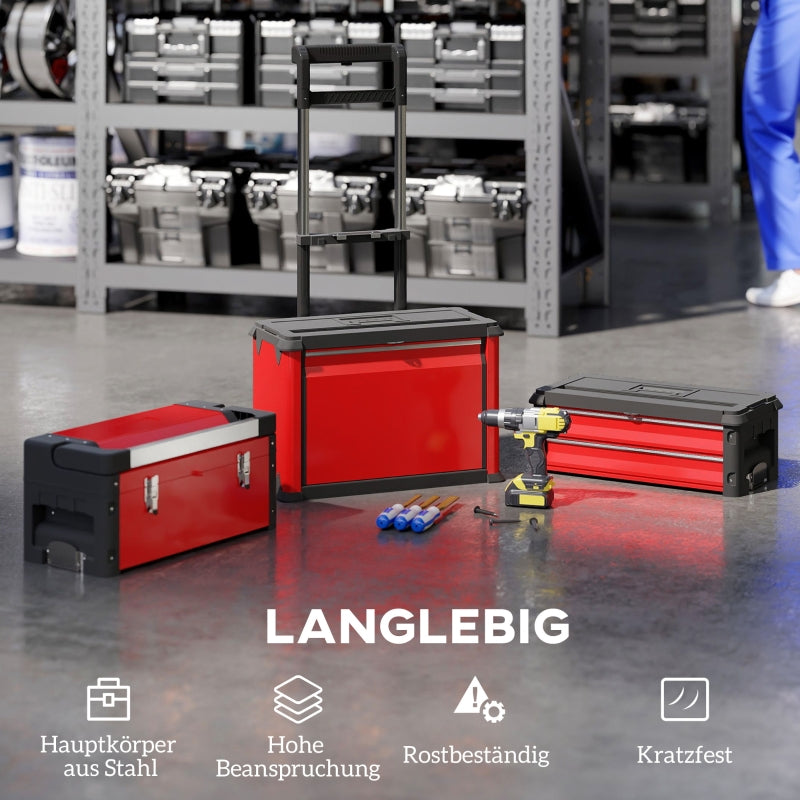 Workshop trolley, 3 modular units, rolling, steel, red
