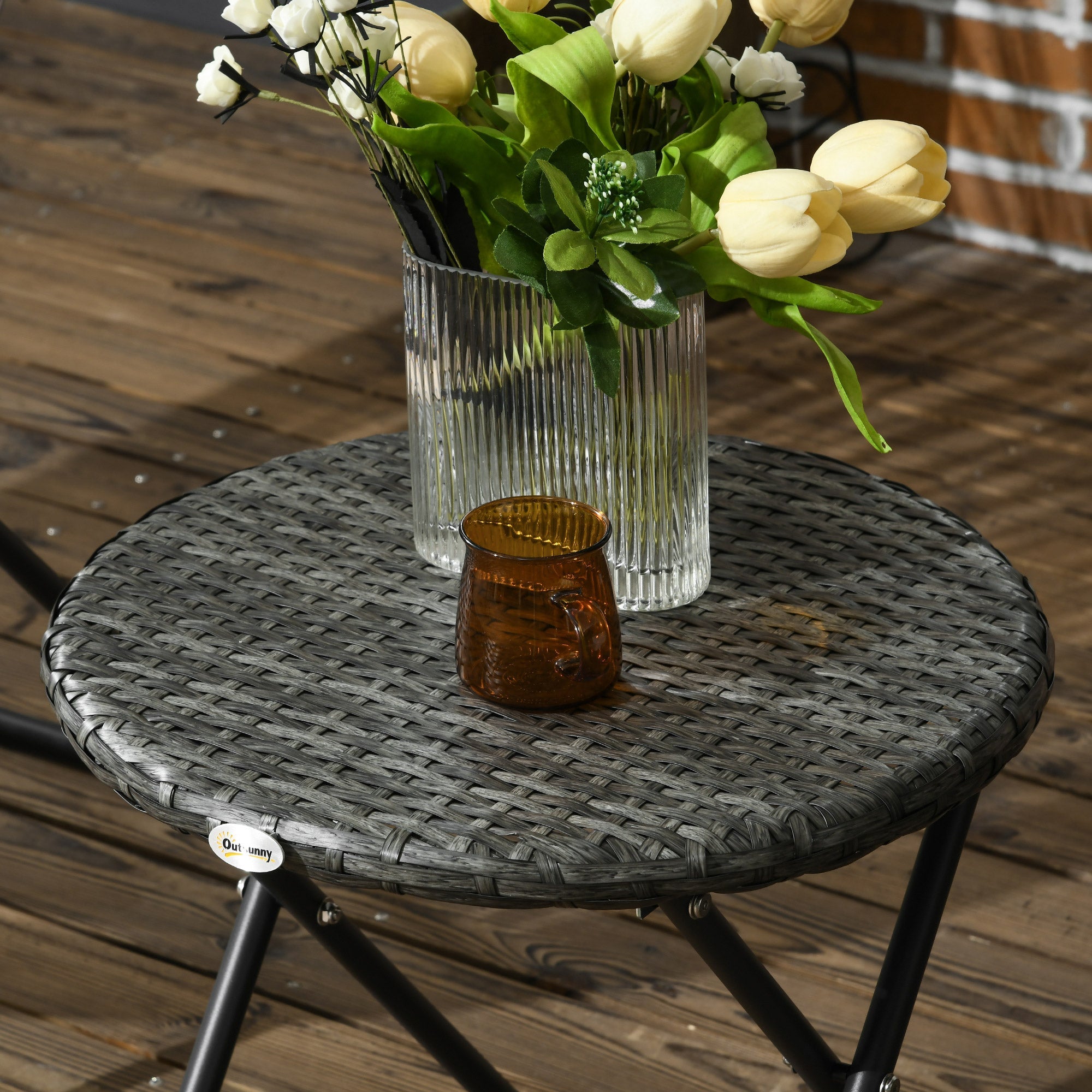 Folding Garden Furniture Balcony Set Coffee Table 2 Chairs, Steel Grey