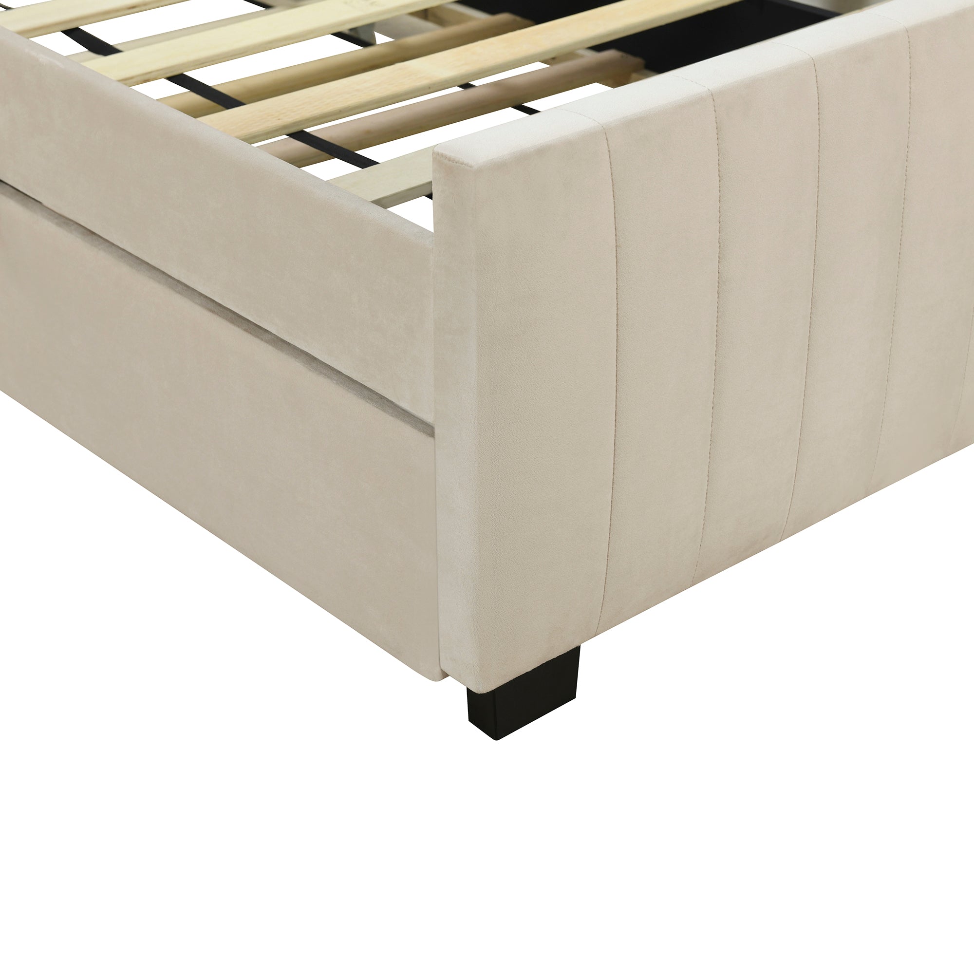 Upholstered Bed, Single with Pull-Out, 90 x 190 cm, Beige Velvet