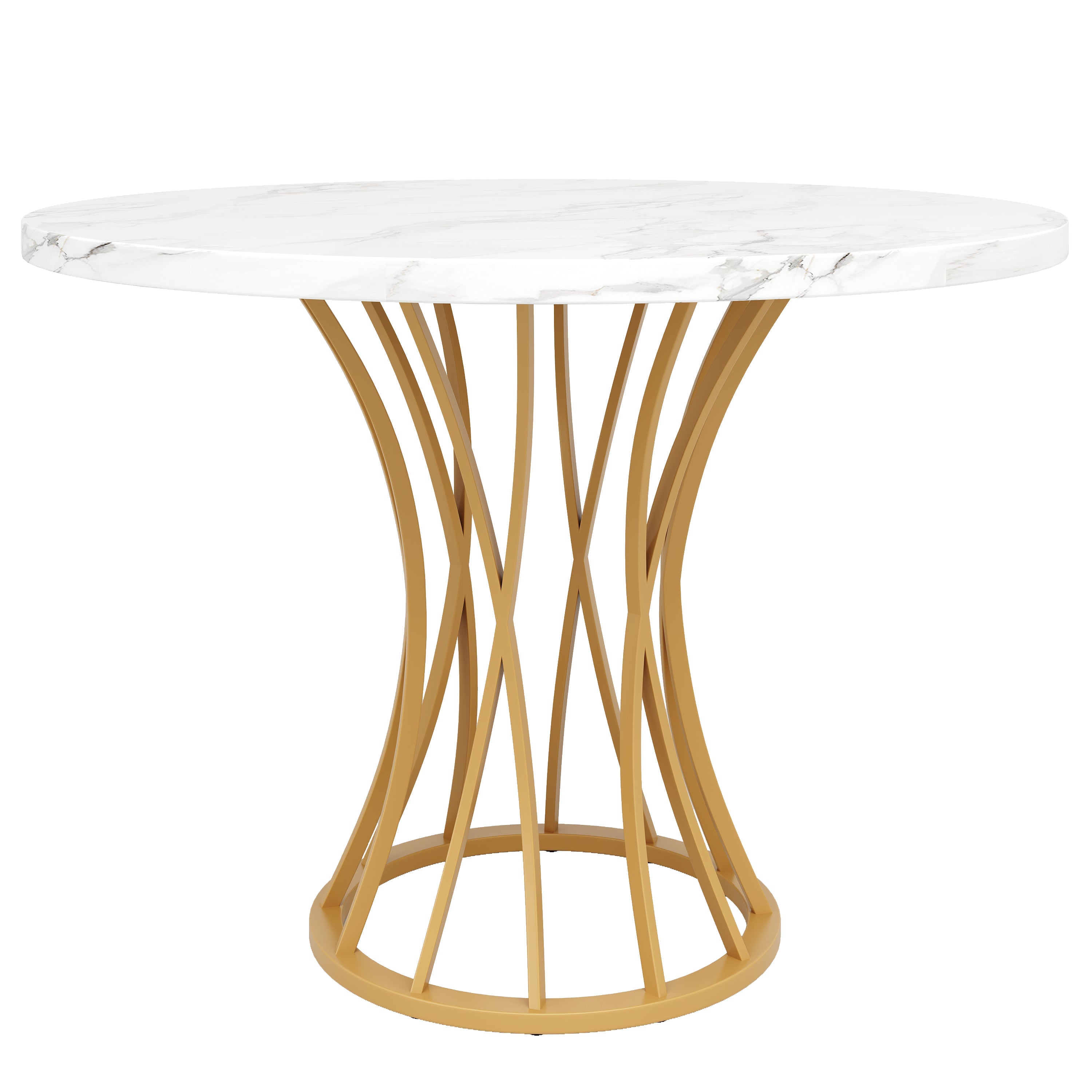 Round Dining Table 80cm 4-6 Seater Marbled Top - Gold Legs