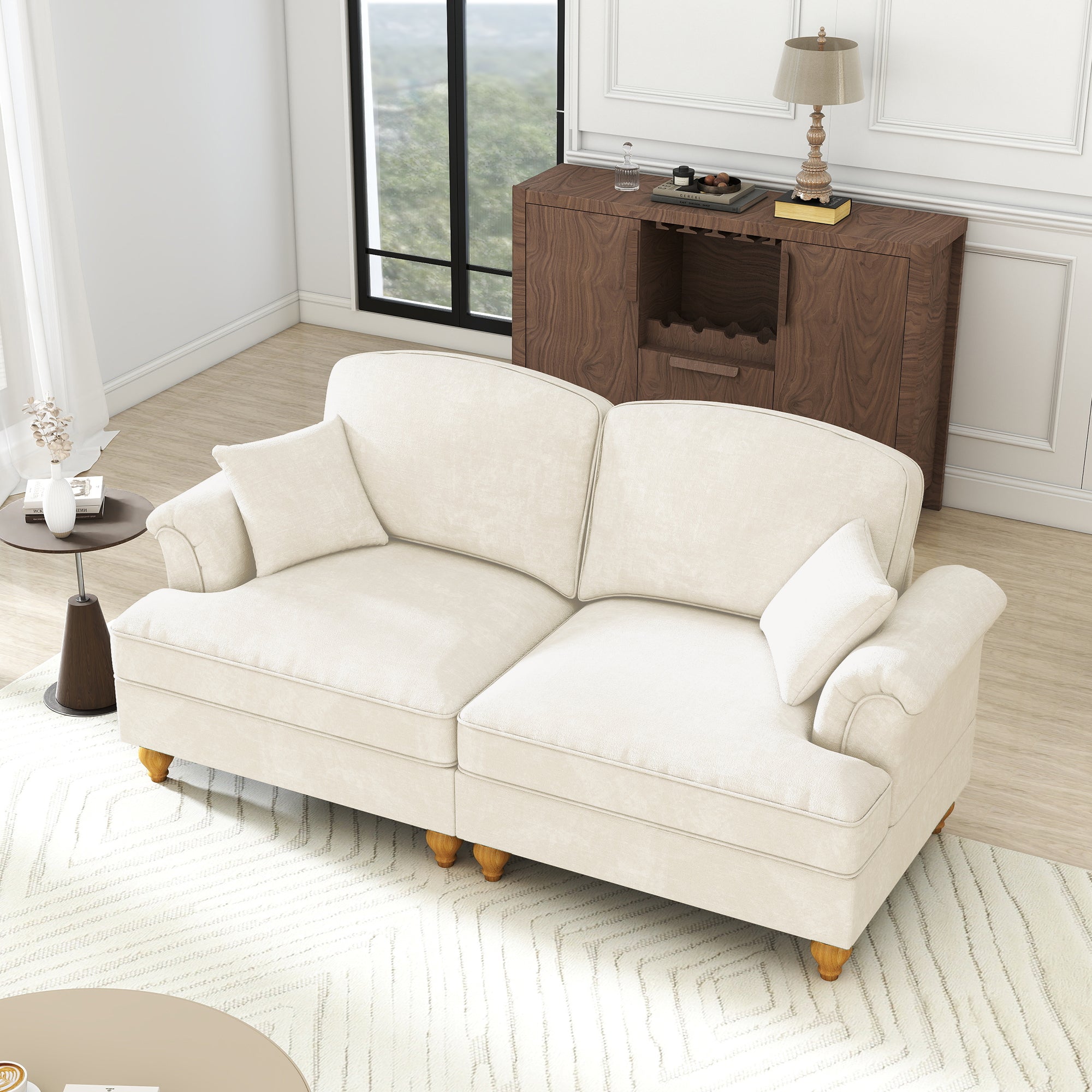 Sofa 2-Seater Mid-Century Modern Flared Arm Chenille - White