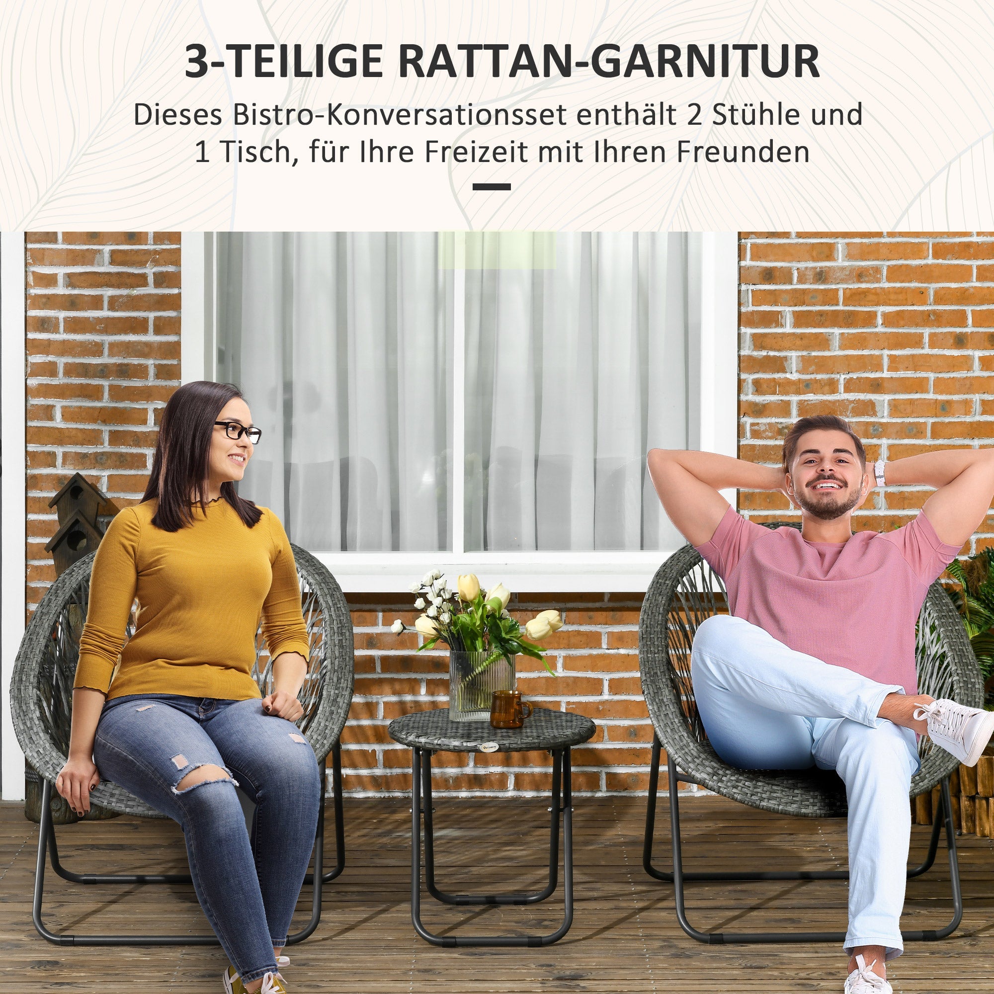 Folding Garden Furniture Balcony Set Coffee Table 2 Chairs, Steel Grey