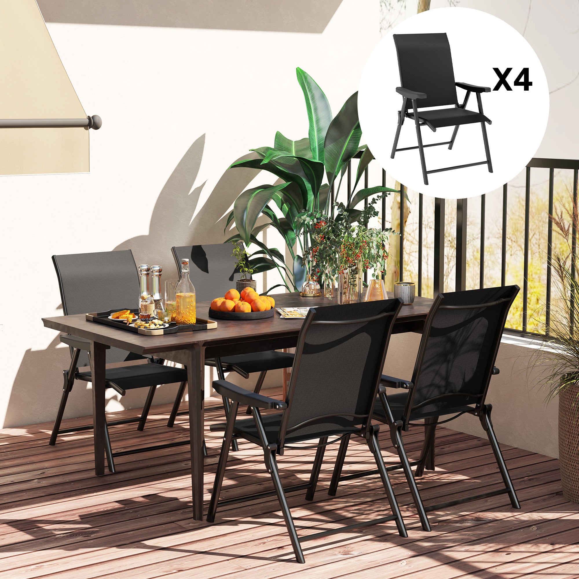 Set of Four Folding Outdoor Chairs Mesh Fabric Steel Black