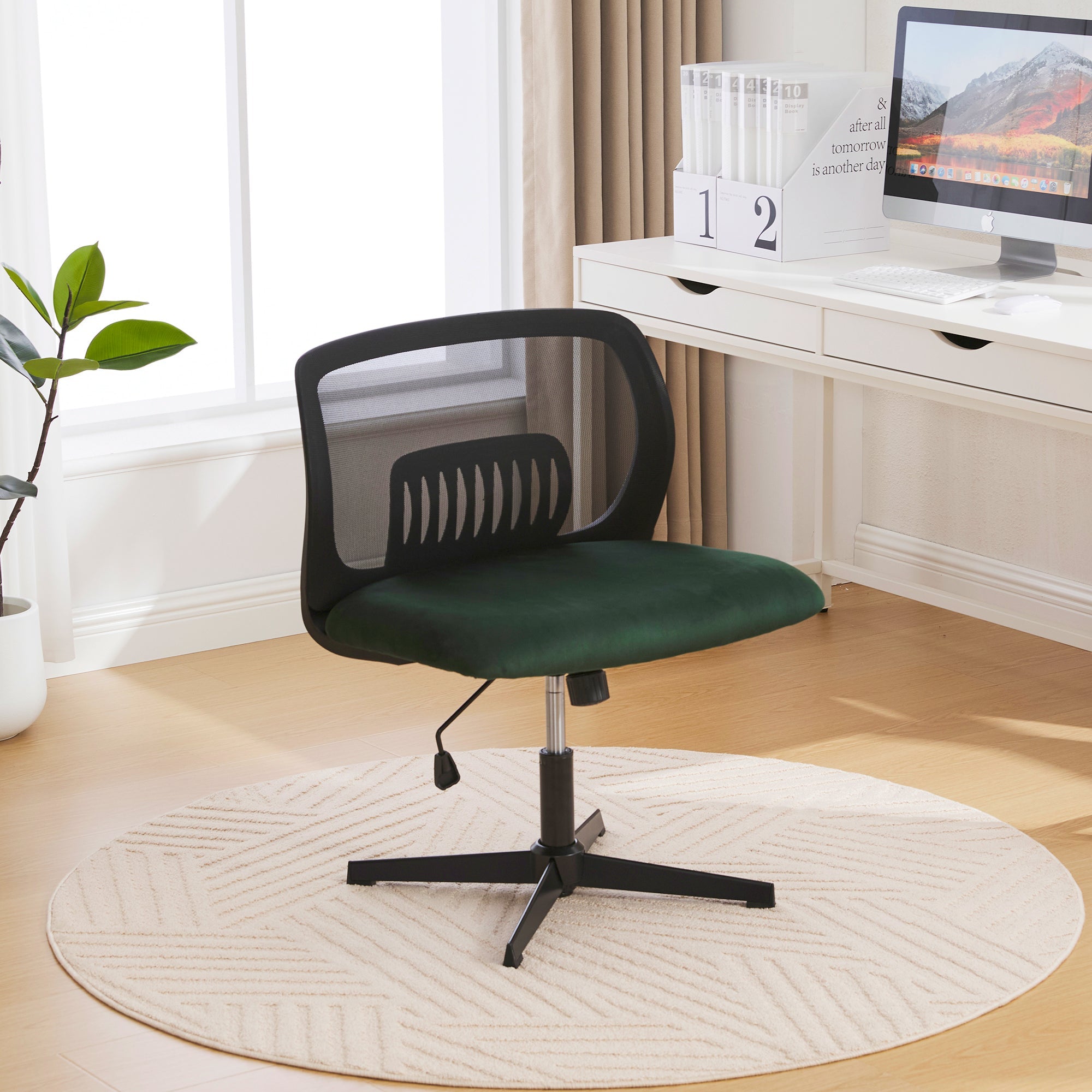 Armless Office Chair, Rocking Function Height Adjustable 360° Rotatable, Wide Upholstery