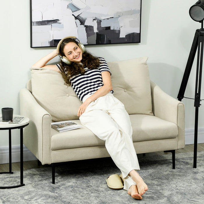 2-Seater Sofa Foam Padded Fabric Cover Metal Frame - Cream White