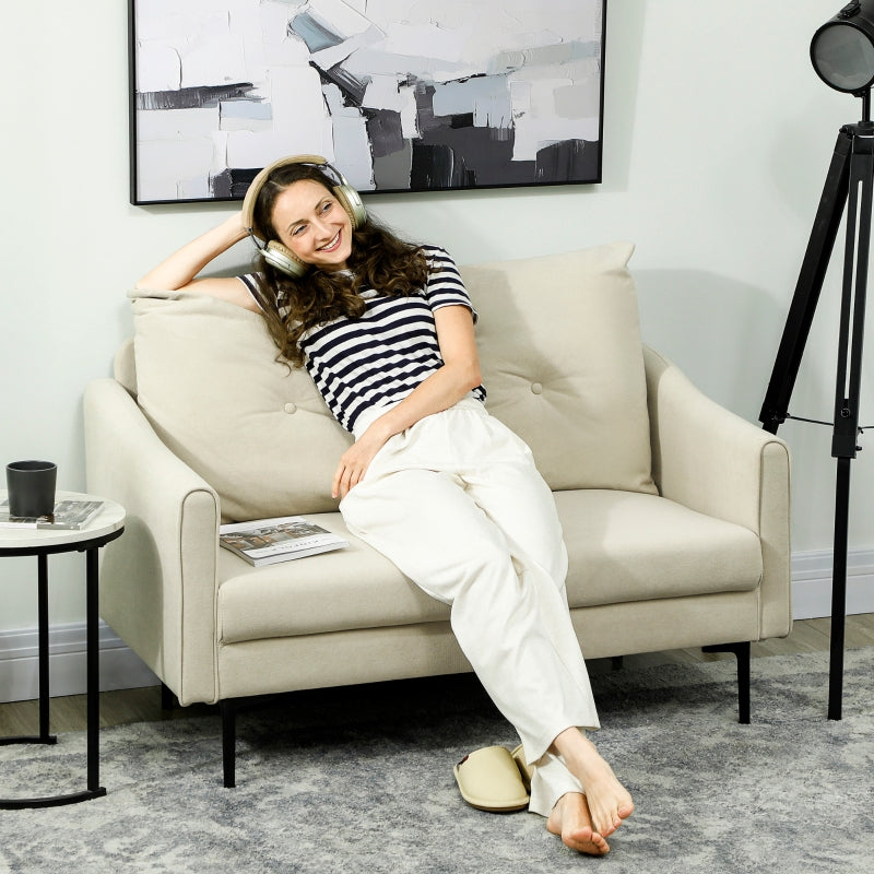 2-Seater Sofa Foam Padded Fabric Cover Metal Frame - Cream White