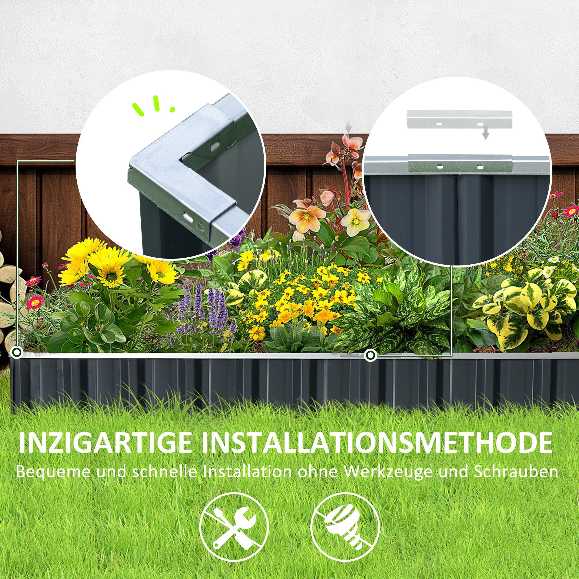 DIY Raised Garden Bed T-Shape, Plant Labels Gloves, Dark Grey Steel