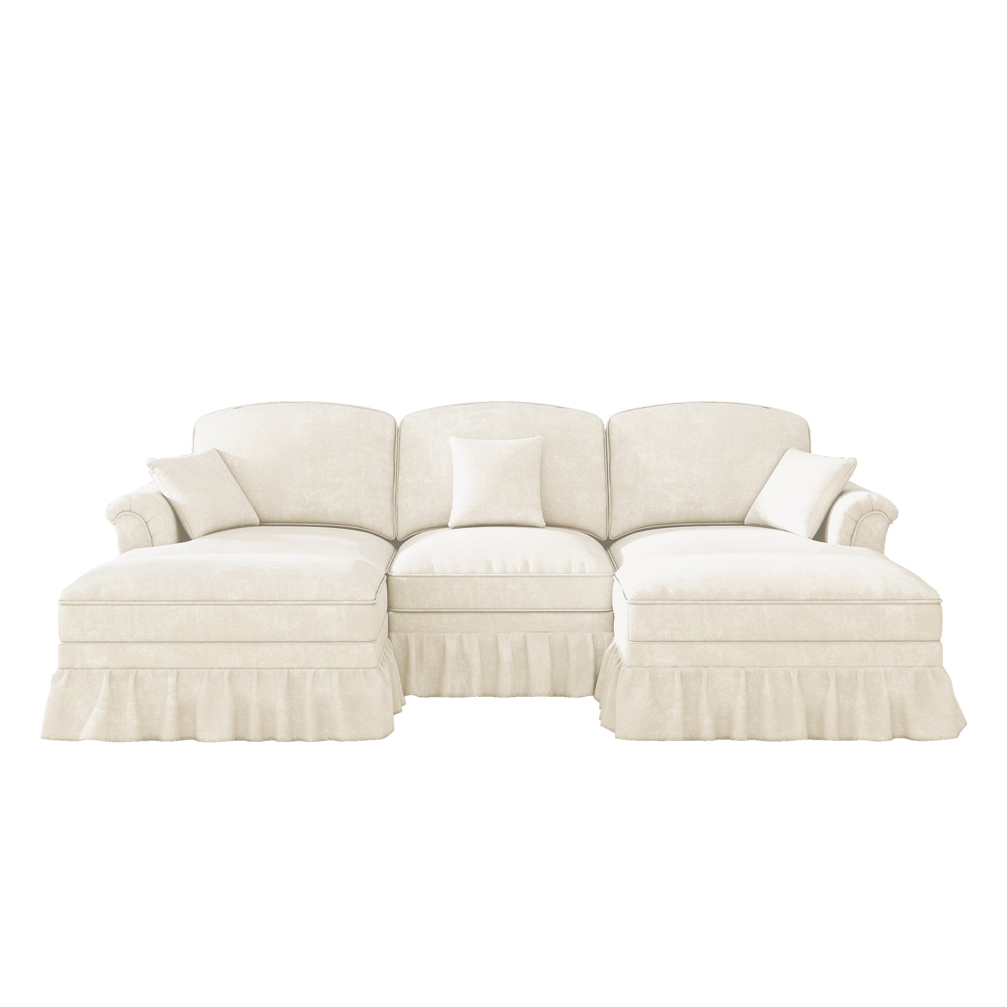 Classic Modular U-Shaped Sofa Chenille Movable Ottoman - White