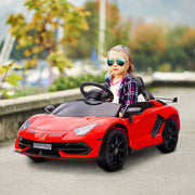 Lamborghini Aventador Licensed Electric Children's Car with Gullwing Doors and Music for Ages 3-5, Red