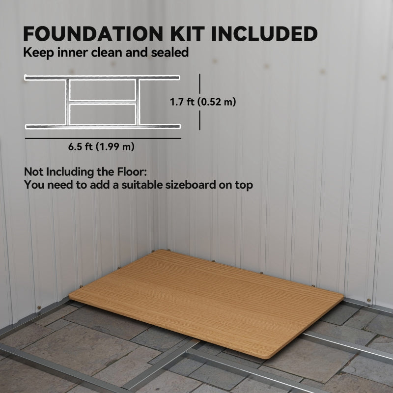 7 x 4ft Garden Shed with Foundation Kit, Galvanised Steel Grey
