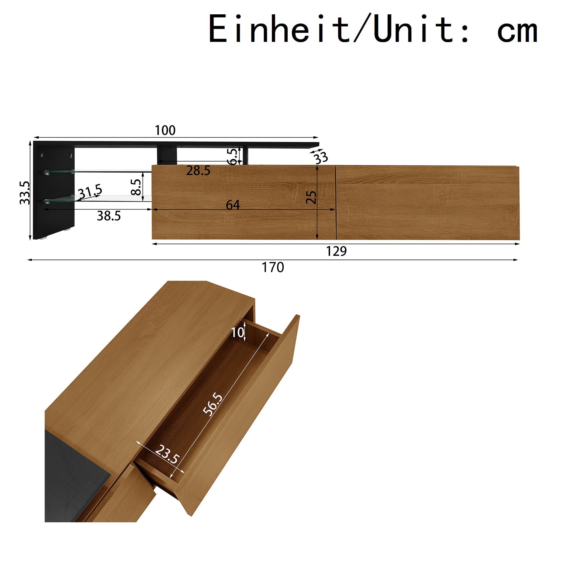 TV Cabinet: Modern, Elegant, Practical Storage, Black Wood Look, Glass, LED