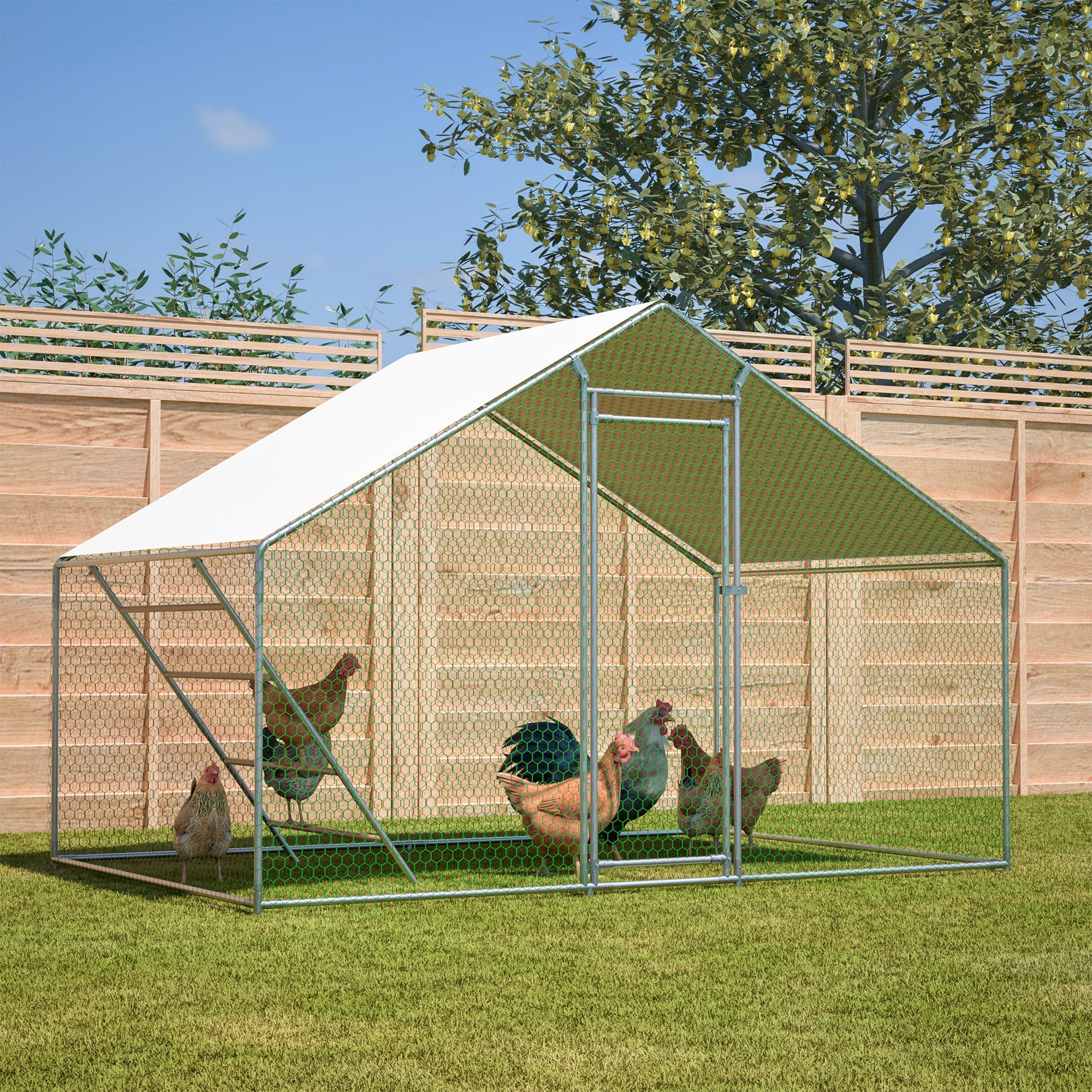 Chicken Coop 3x2m with Ladder, Safety Lock, and Waterproof UV Cover - Reinforced 1mm Tubes