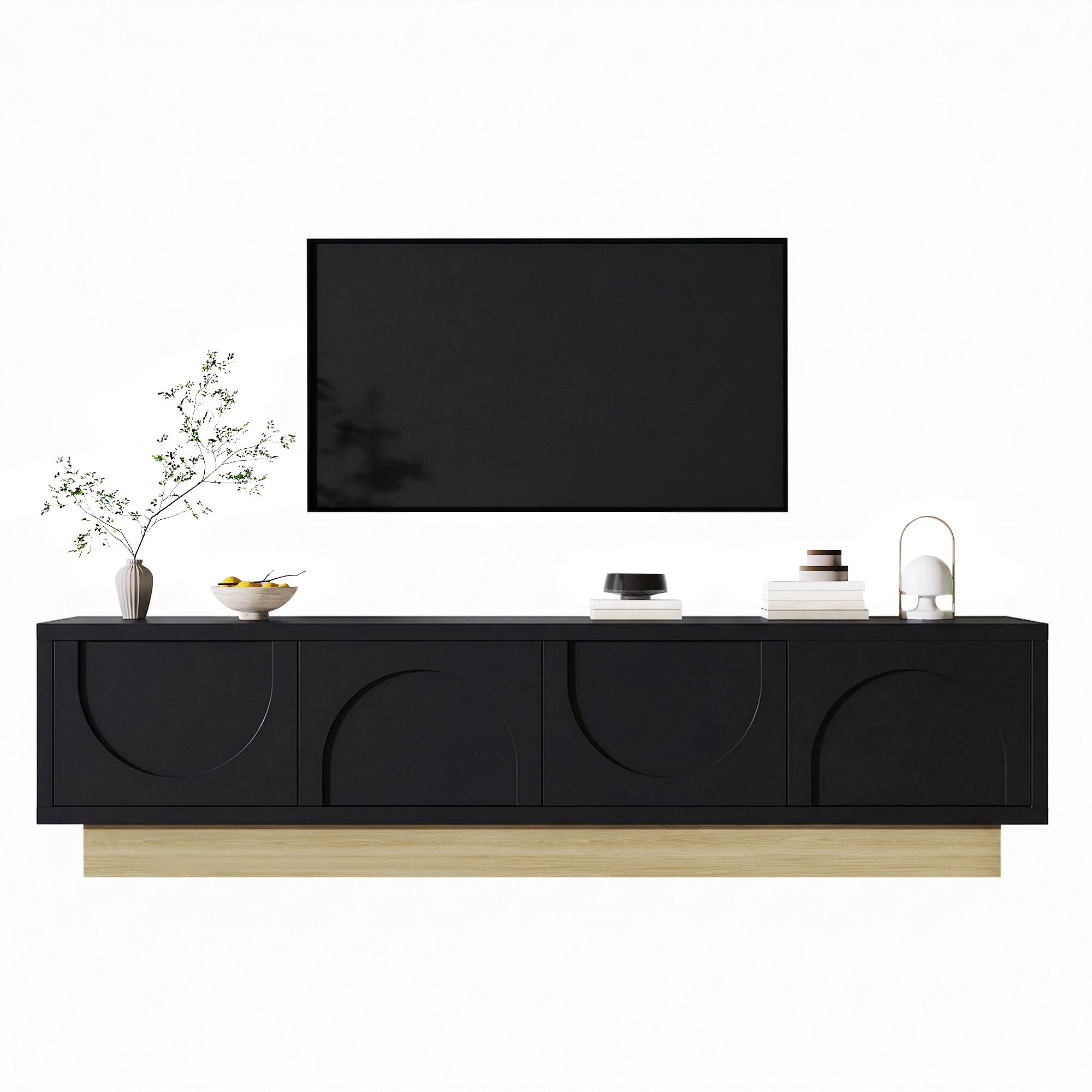 TV Stand with Storage and Cable Management, 175cm, Black Wood Grain