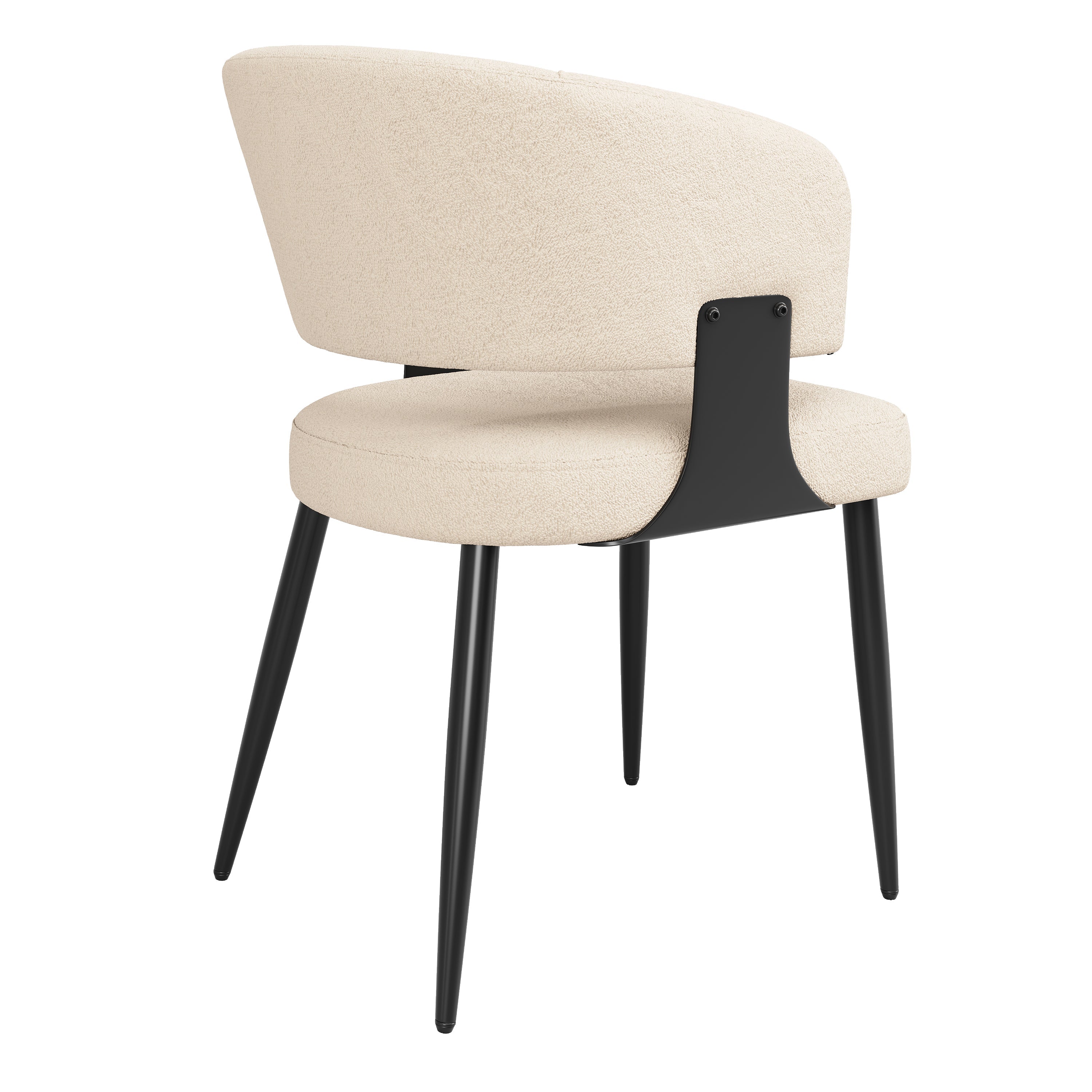 Dining Chair Set of 6 with Curved Backrest and Ergonomic Design, Flannel, Beige and Grey