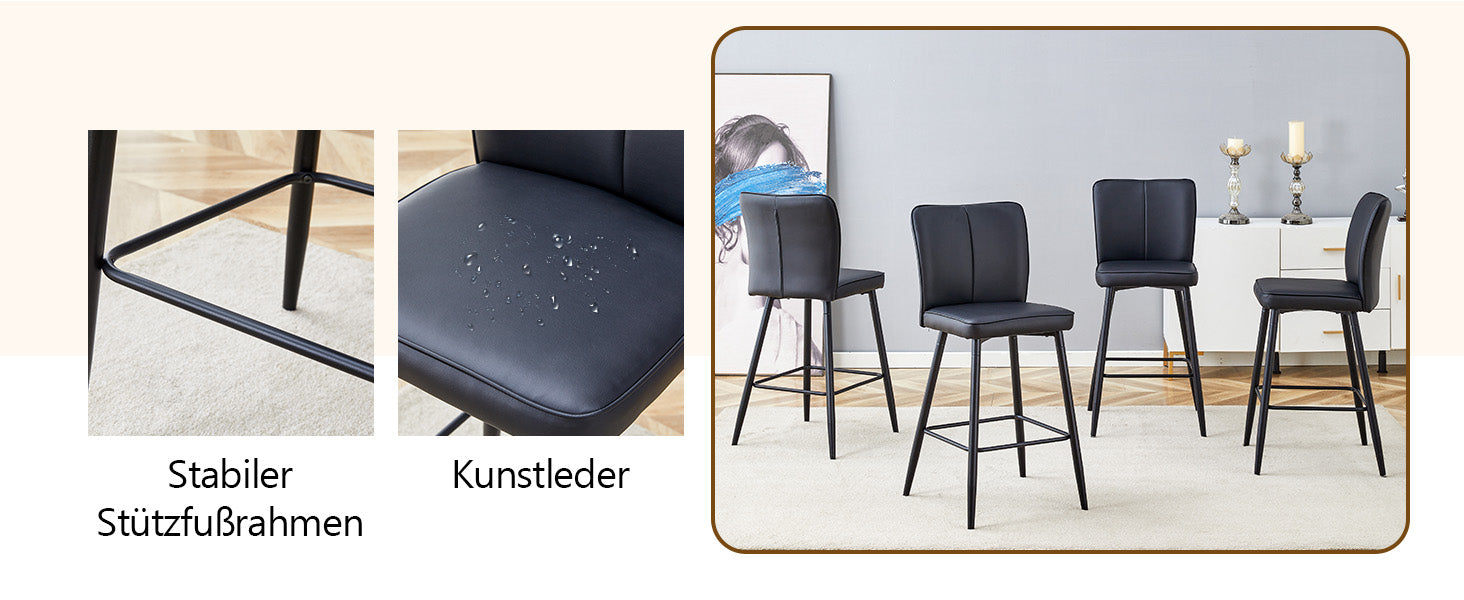 Bar Stools 2-Piece Set 101cm High Ergonomic Backrest Black PU