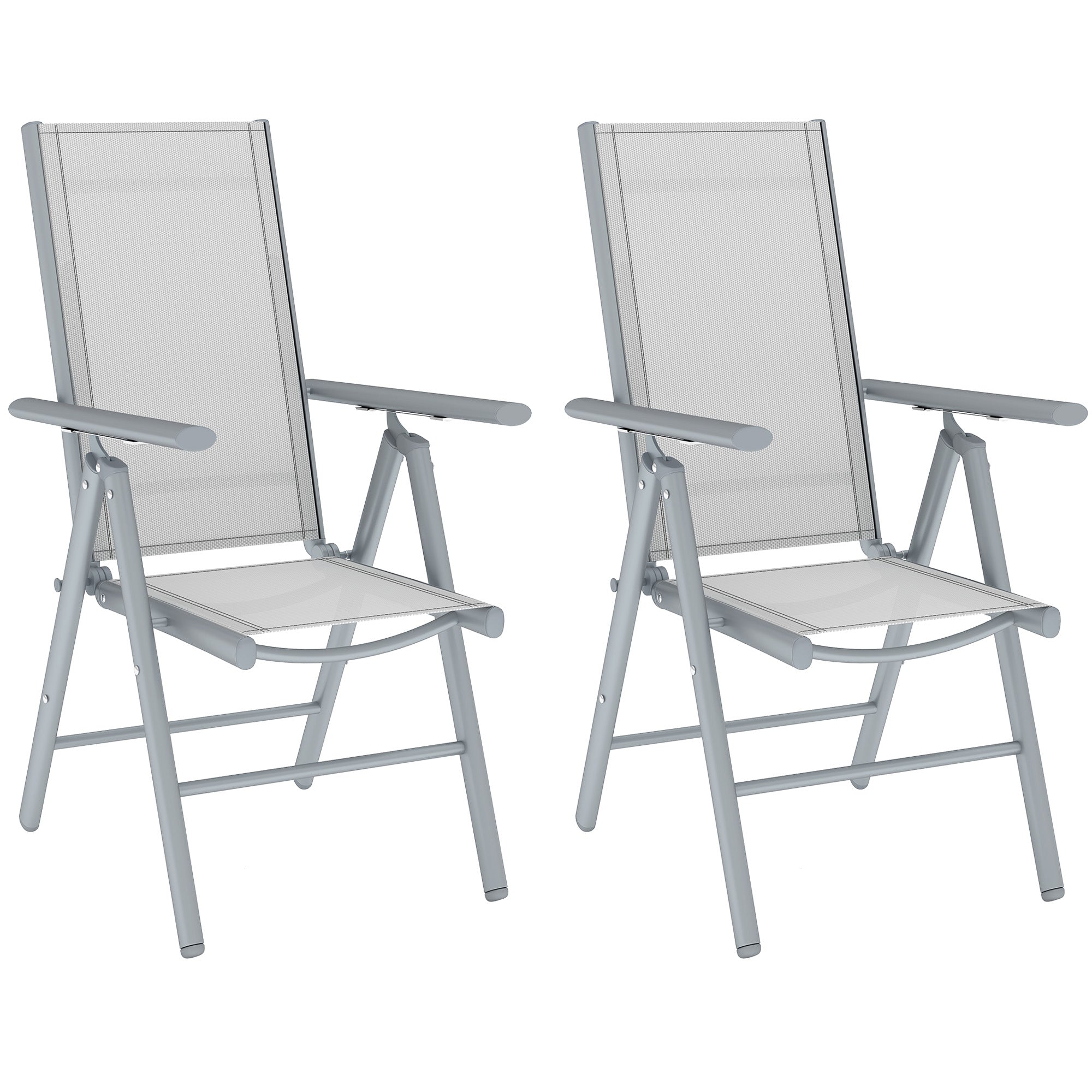 Set of Two Folding Chairs Aluminium Light Grey