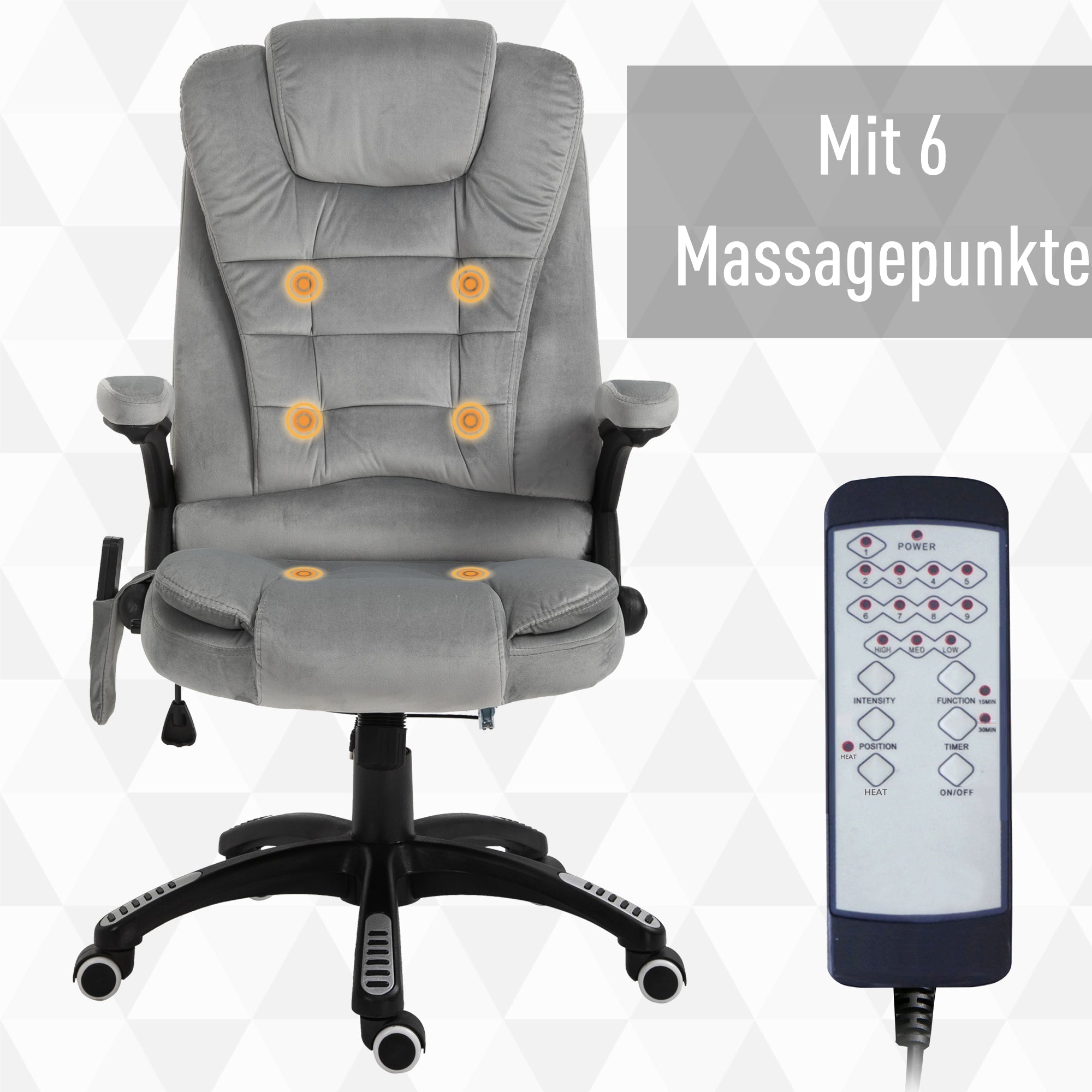 Vinsetto Massage Office Chair, Ergonomic Height Adjustable, Grey