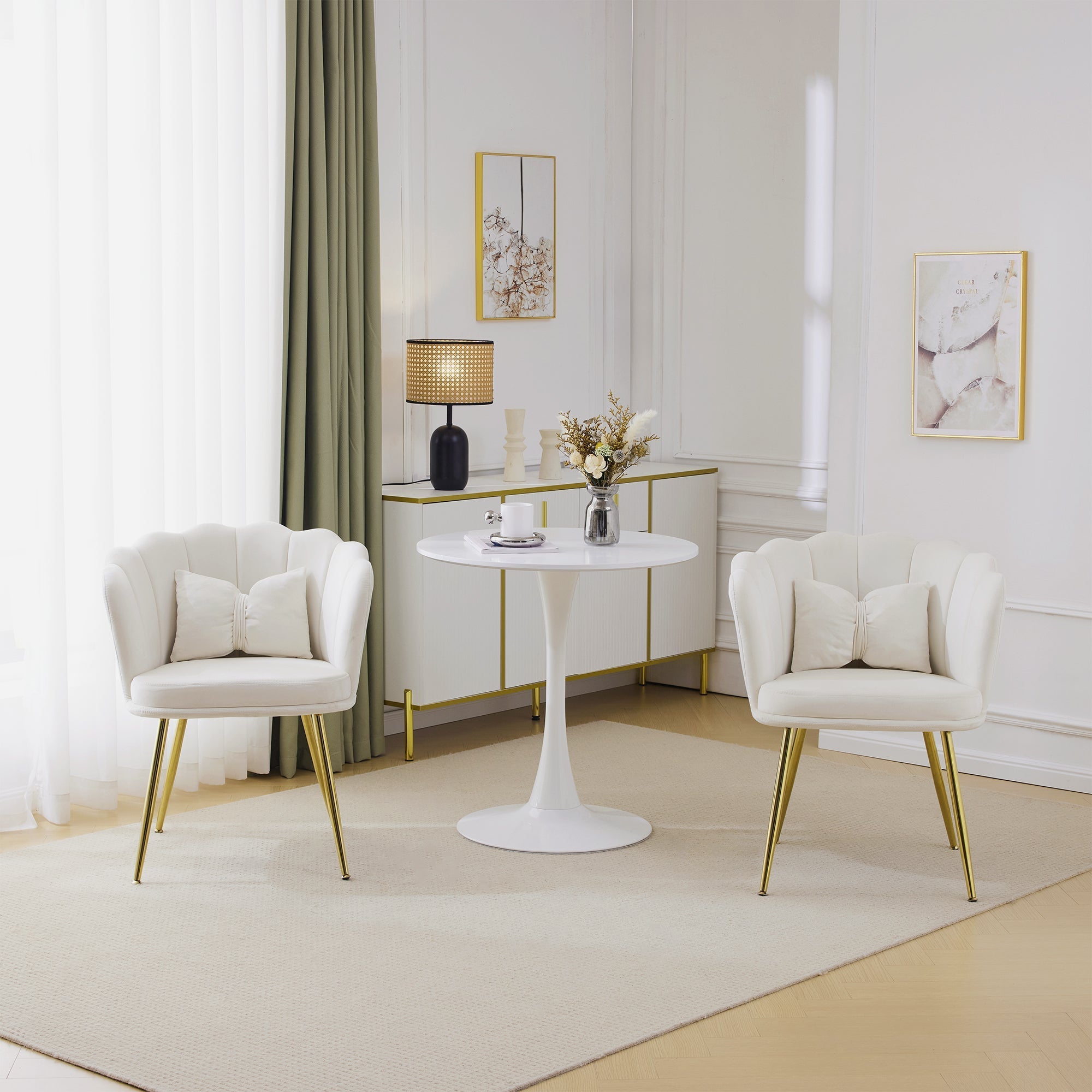 Chairs, Modern Upholstered with Petal Back & Butterfly Cushions, Velvet