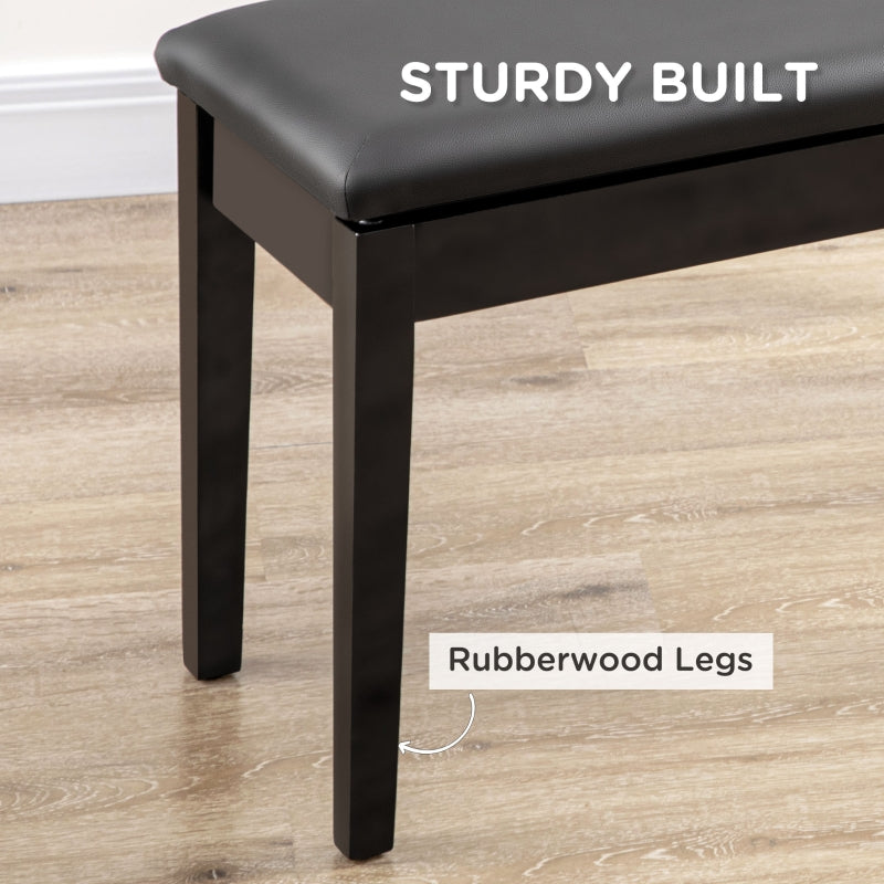 Classic Piano Bench Stool, Padded with Storage, Black PU Leather