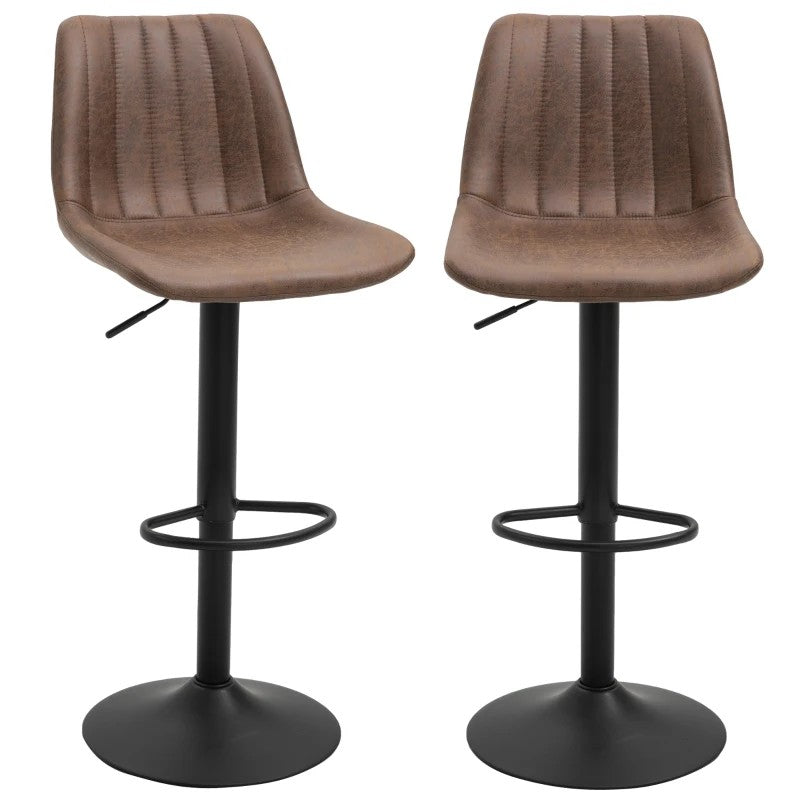 Bar Stools, Height Adjustable Swivel Chair, Brown Polyester