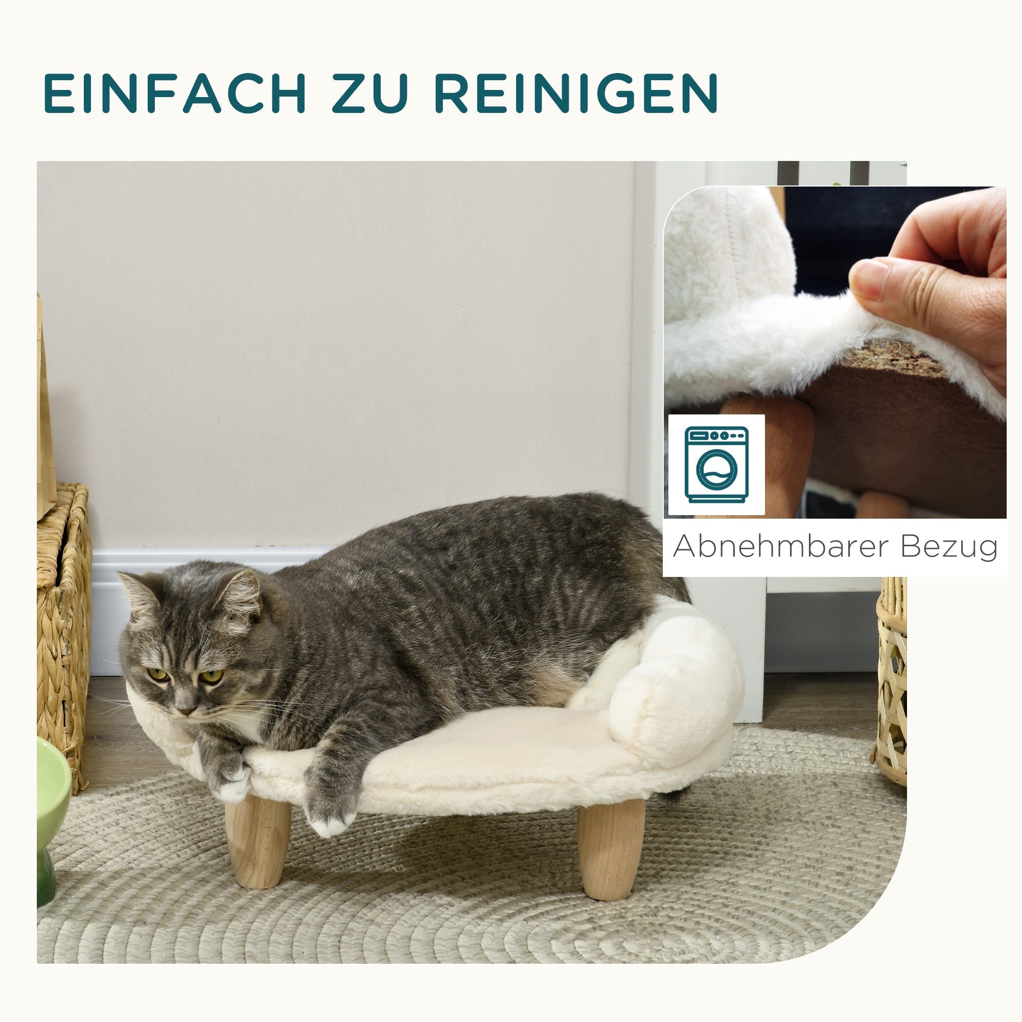 Gemütliches Haustiersofa, erhöhtes Design, Hund Katze, Flanell, Cremefarben