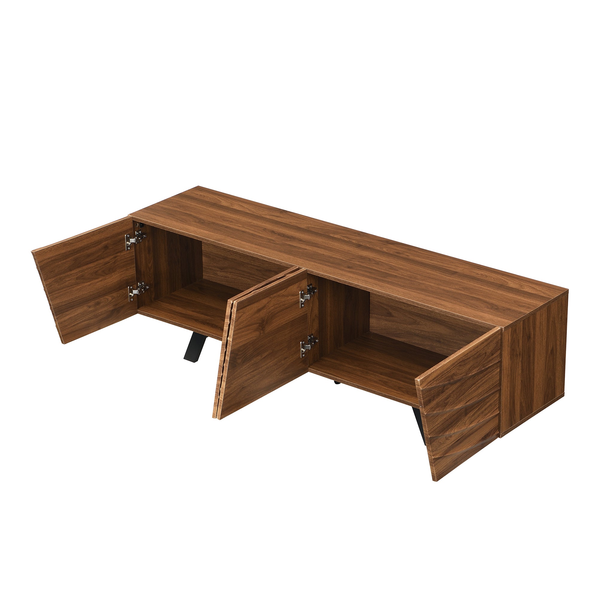 TV Cabinet Lowboard Modern Wave Front 160cm Large Storage Walnut/Black