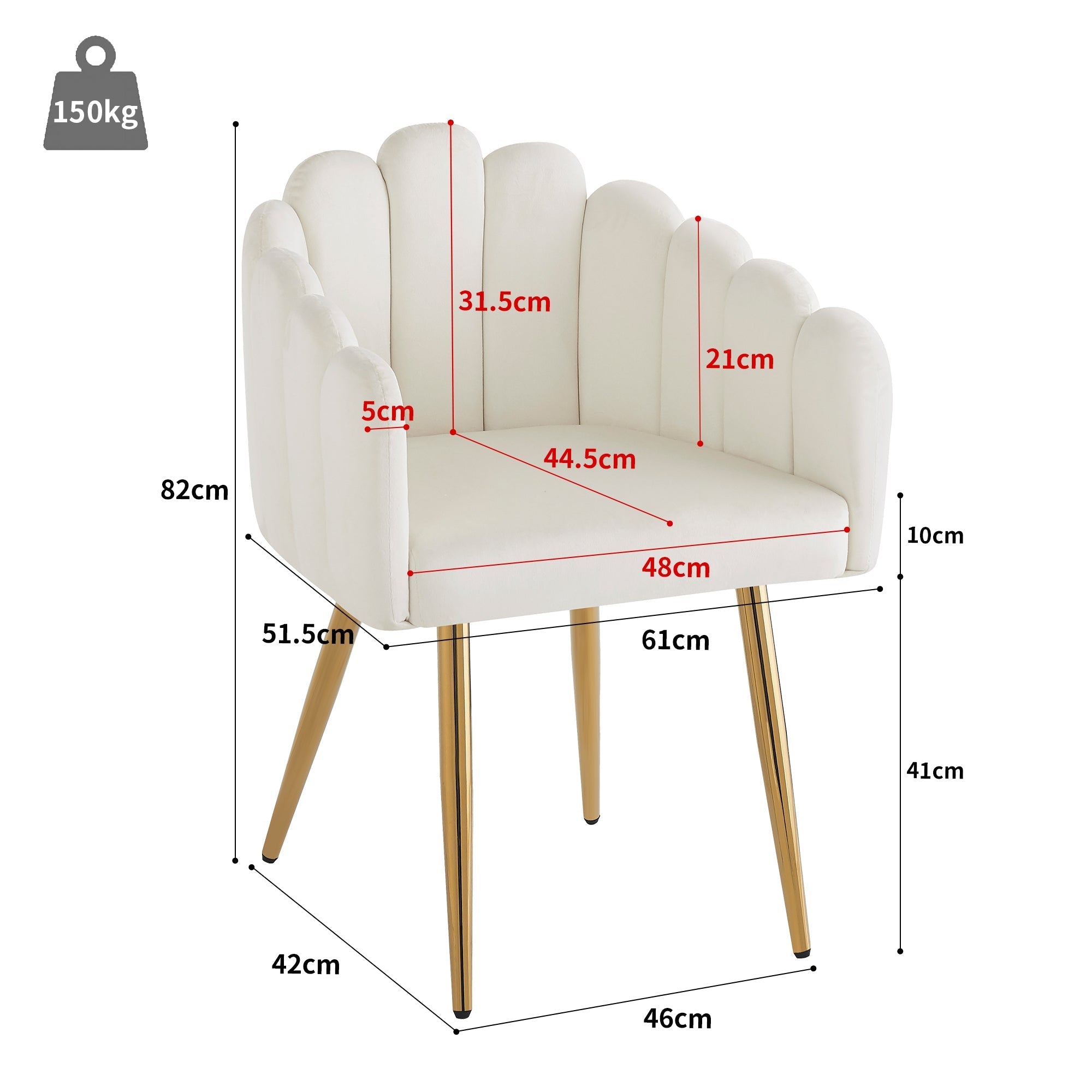 Dining Chair Set of 6 Fan-Shaped Gold Legs Adjustable - Velour