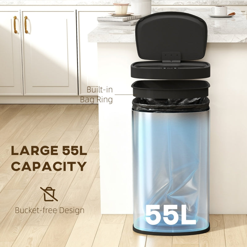 55L Sensor Bin with Soft-Close Lid Automatic Touchless Fingerprint Resistant Stainless Steel