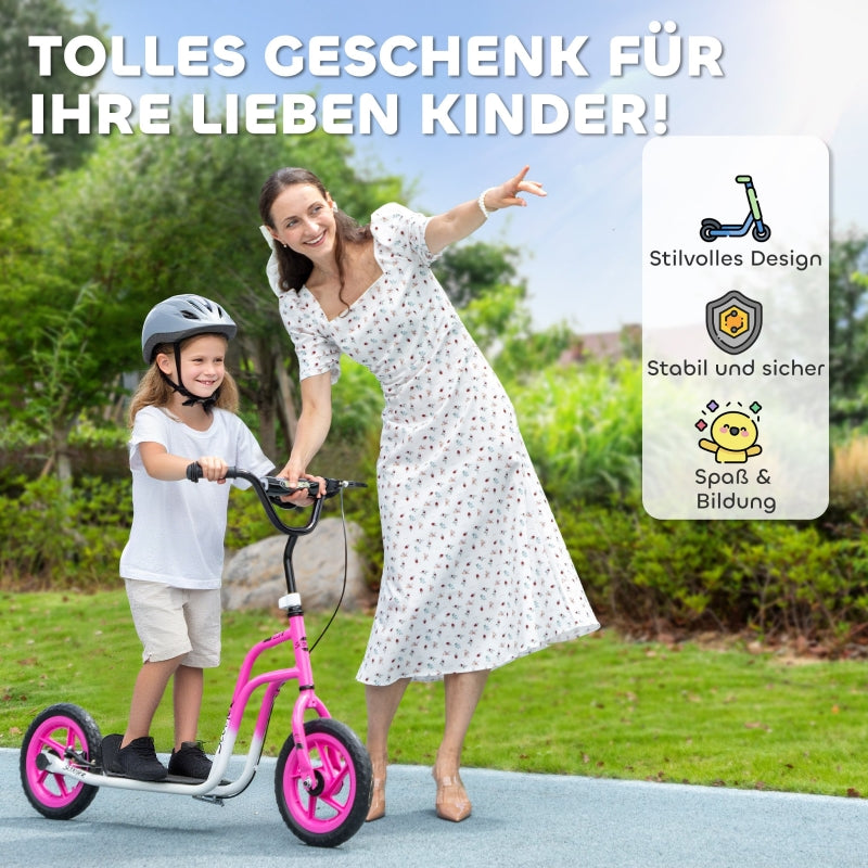 Children's Scooter with Adjustable Handlebars, Large Wheels and Handbrake, Pink