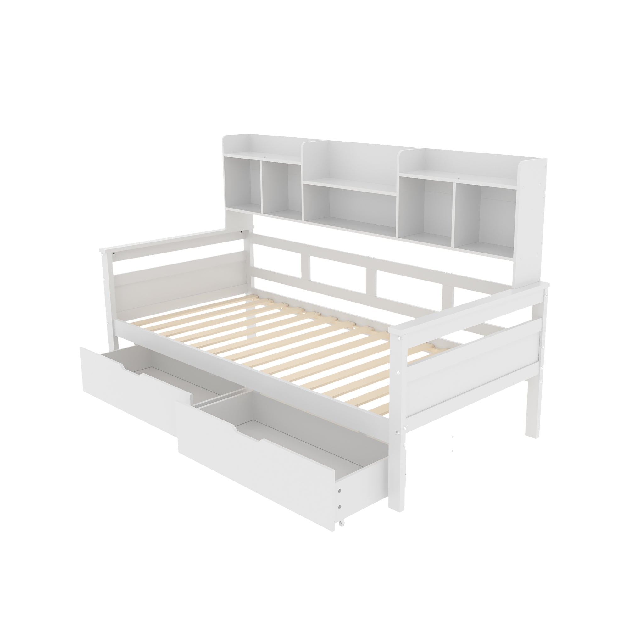 Sofa Bed 90x200, Storage Slatted Frame, Solid Wood White