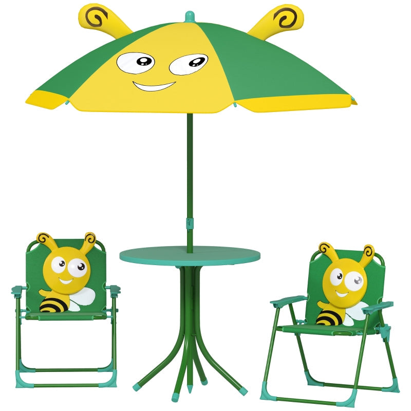Children's Garden Furniture Set - Table, Chairs, Parasol, Bee Design - Green and Yellow