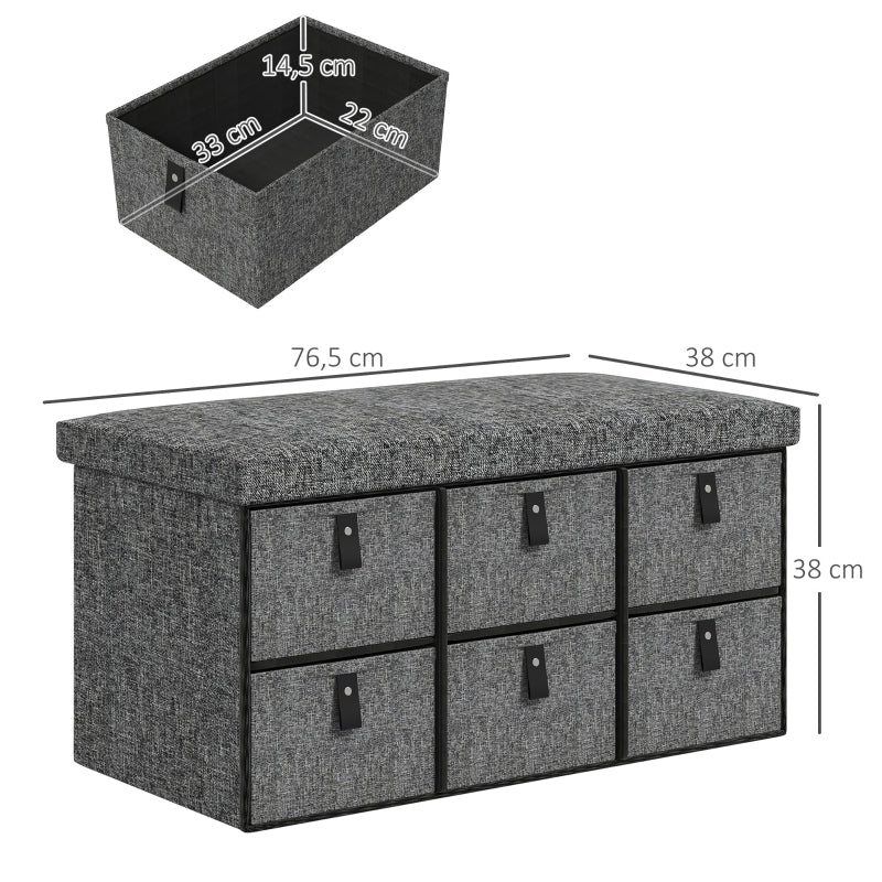 Upholstered Shoe Bench with 6 Storage Compartments Linen Look Grey