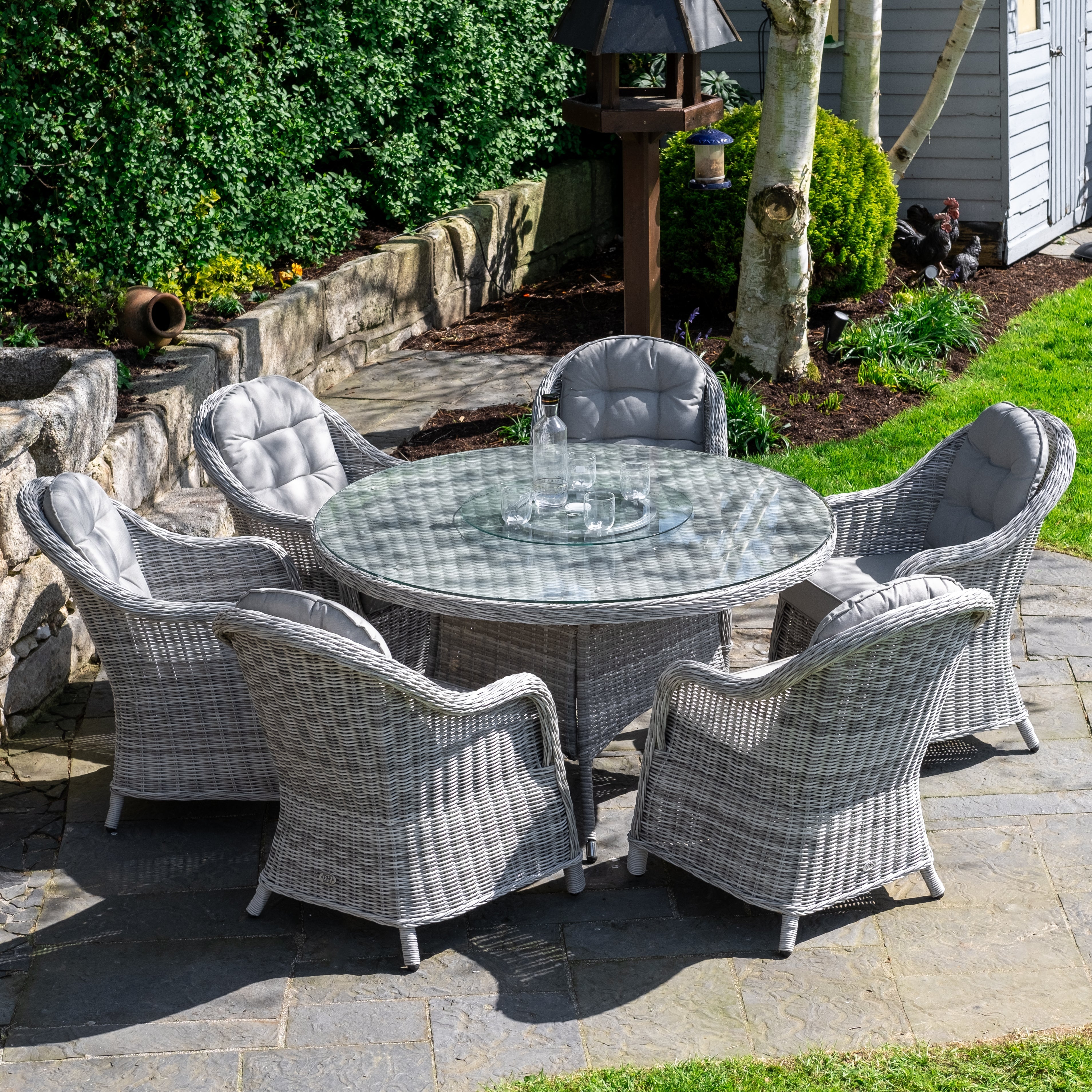 Sepino - 6 Seater Set with Round Table & Lazy Susan (Light Grey)