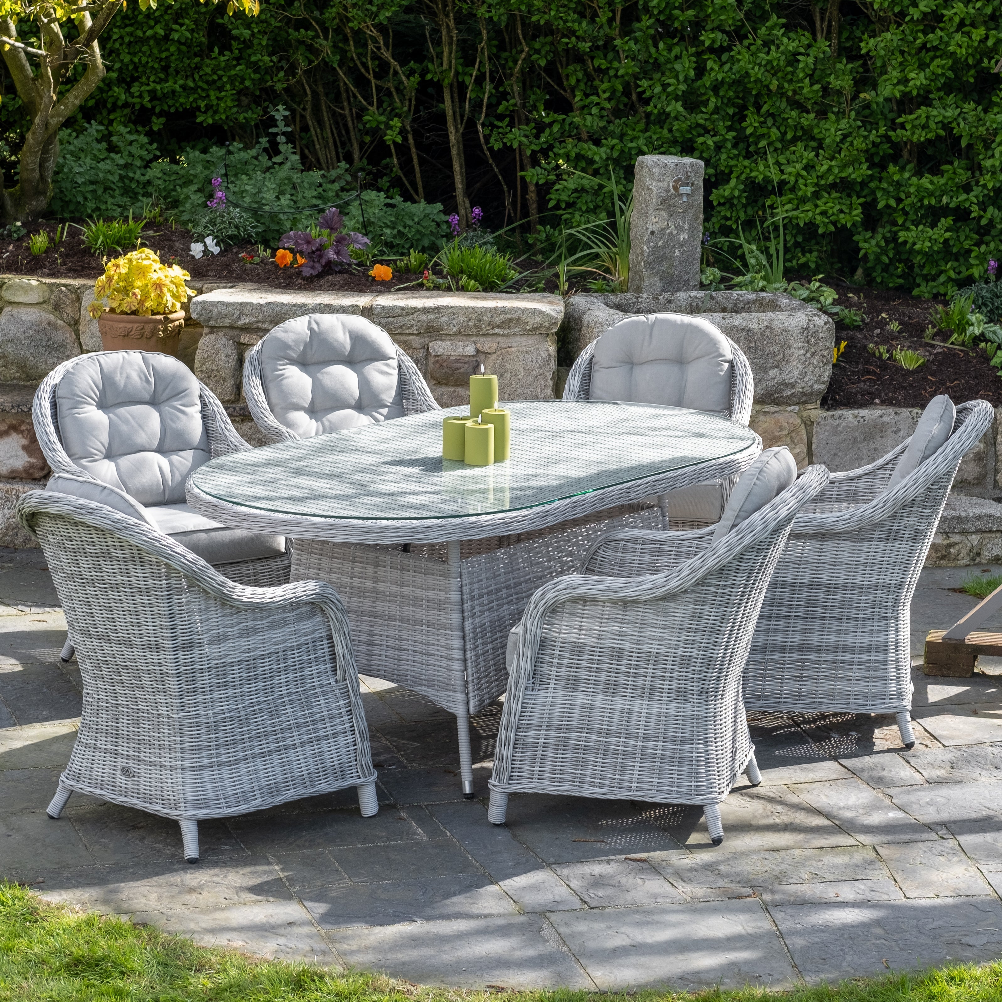 Sepino - 6 Seater Set with Oval Table & Lazy Susan (Light Grey)