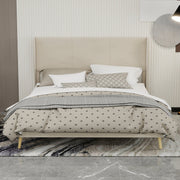 Modern Minimalist Upholstered Bed with Plush Headboard, 160x200 cm, Beige, Multifunctional Bedroom Furniture, Low-Profile Non-Storage Base (Without Gas Lift), Mattress Excluded.