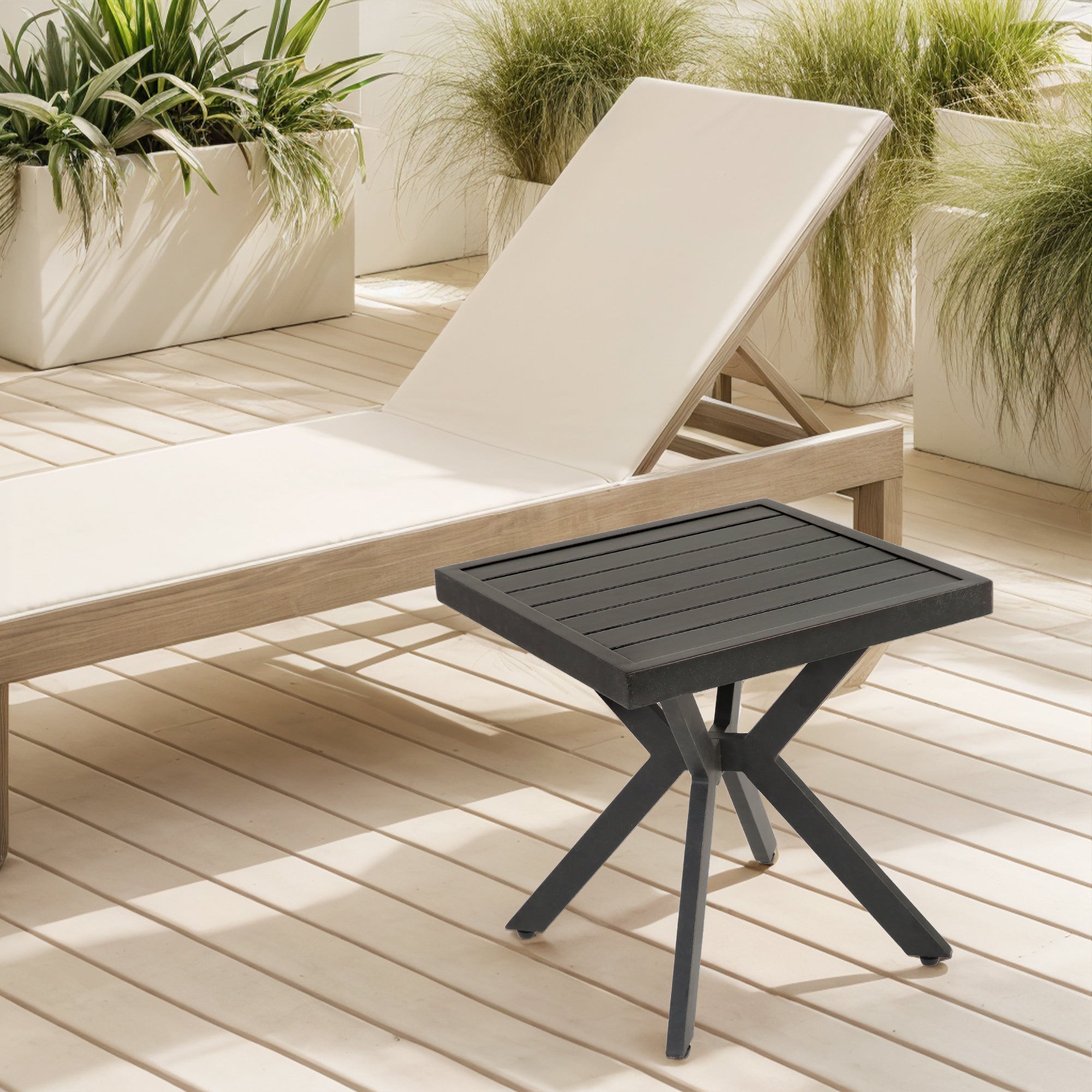 Outdoor Aluminum Square Side Table End Table, Weather Resistant, Dark Brown