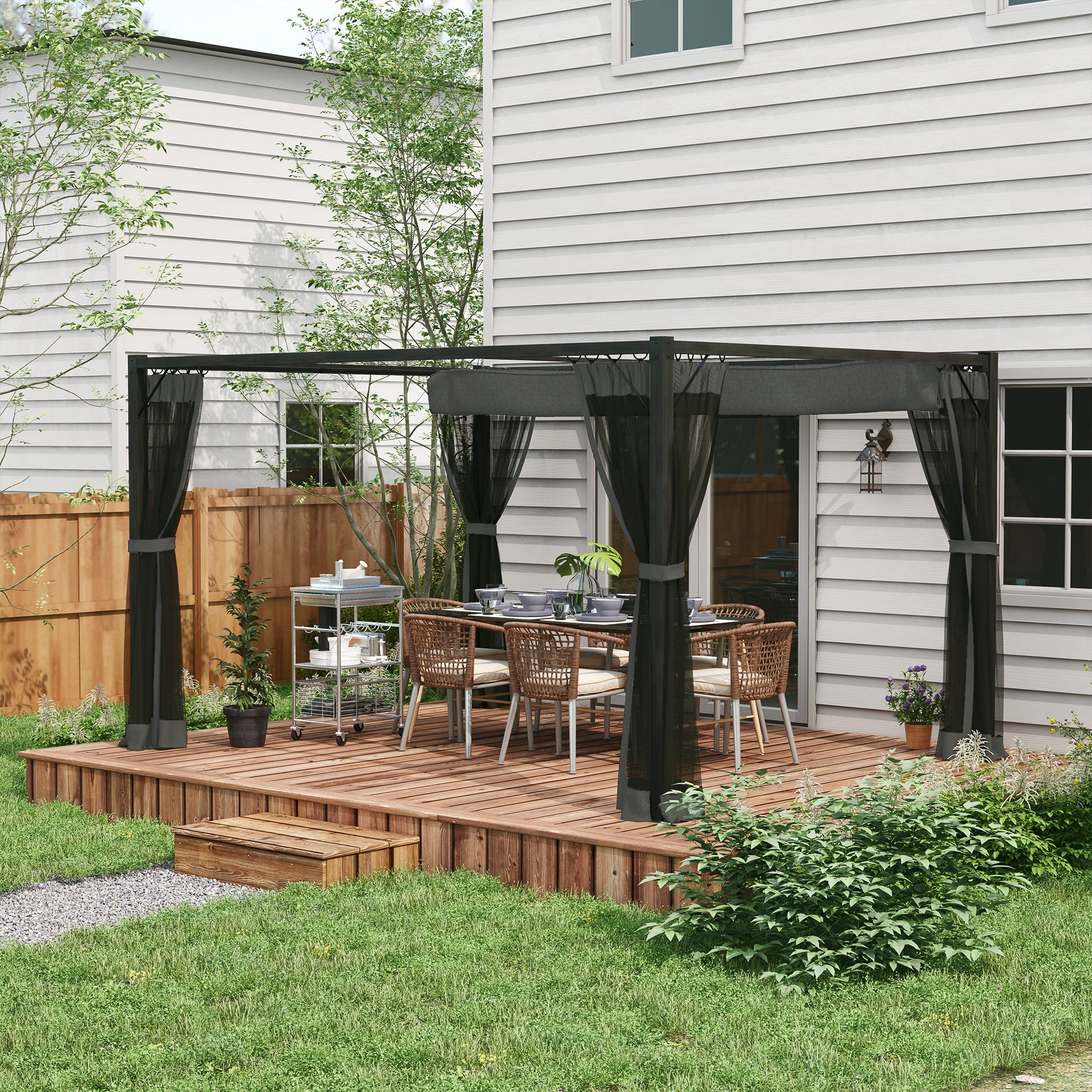 3 x 4m Pergola with Retractable Roof, Aluminium Frame, Dark Grey