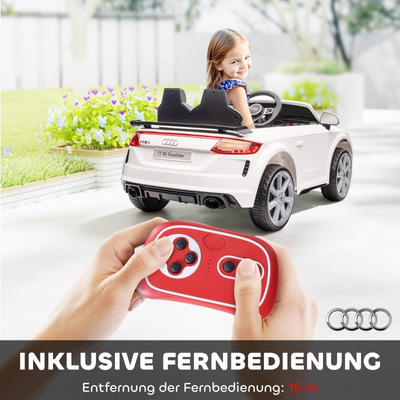 Children's electric car, Audi TT RS Roadster, 3 km/h, remote control, LED, USB, white
