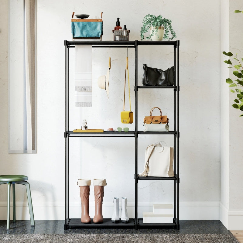 Fabric Wardrobe with Clothes Rail & Shelves 111x43x185 cm - Black