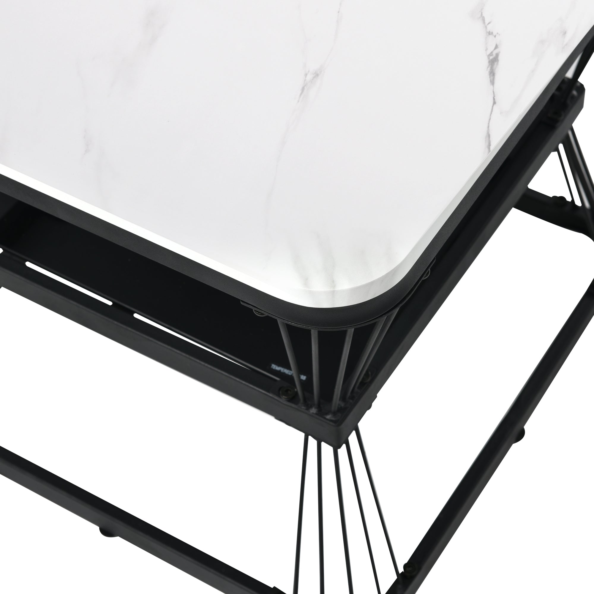 Set of 2 Modern Side Tables Marble Look Steel Frame - White/Black