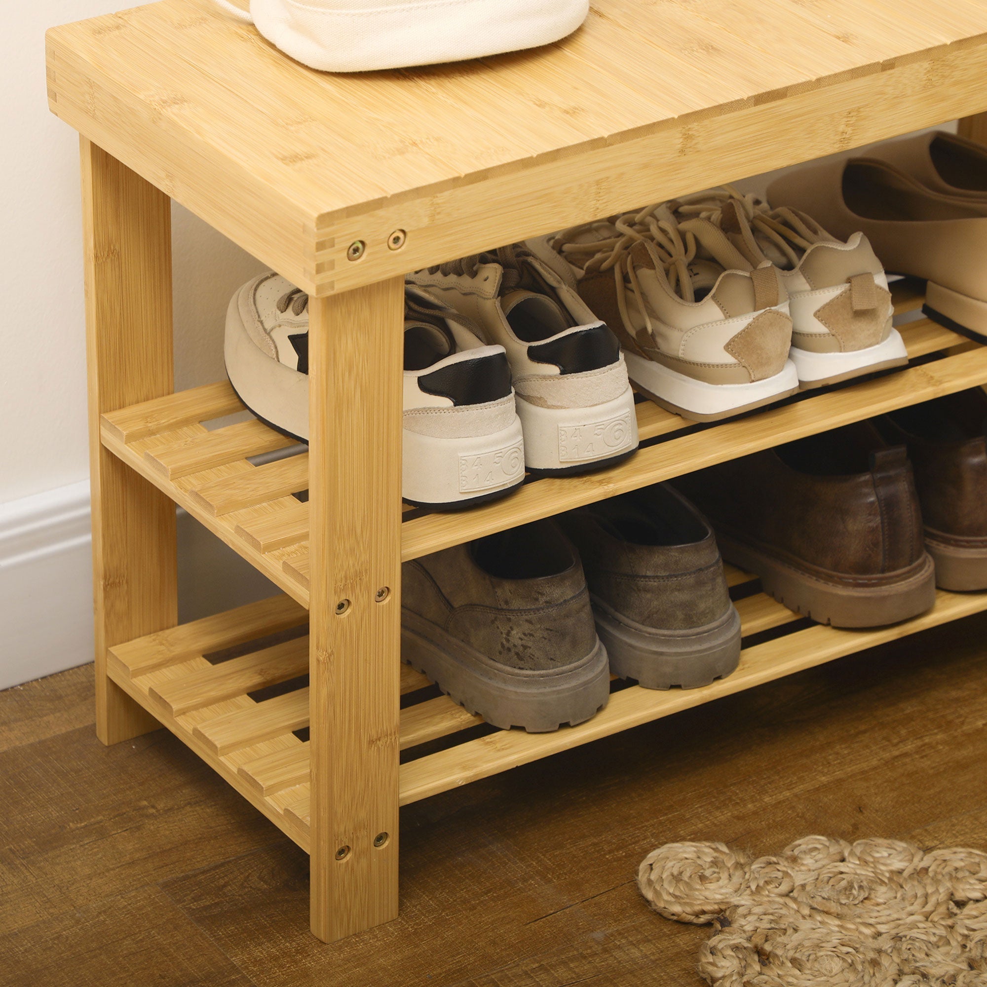 Bamboo Shoe Bench, 3-Tier 6 Pairs 70x28x45cm, Natural