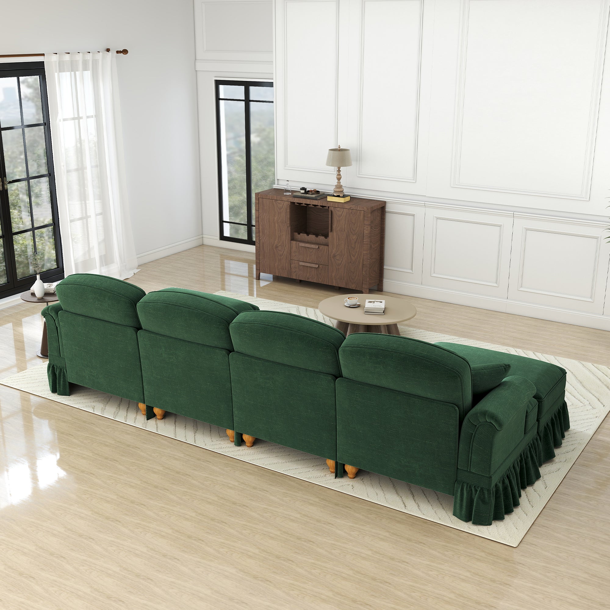 U-shaped Modular Sofa 4-Seater Movable Ottoman - Chenille Green
