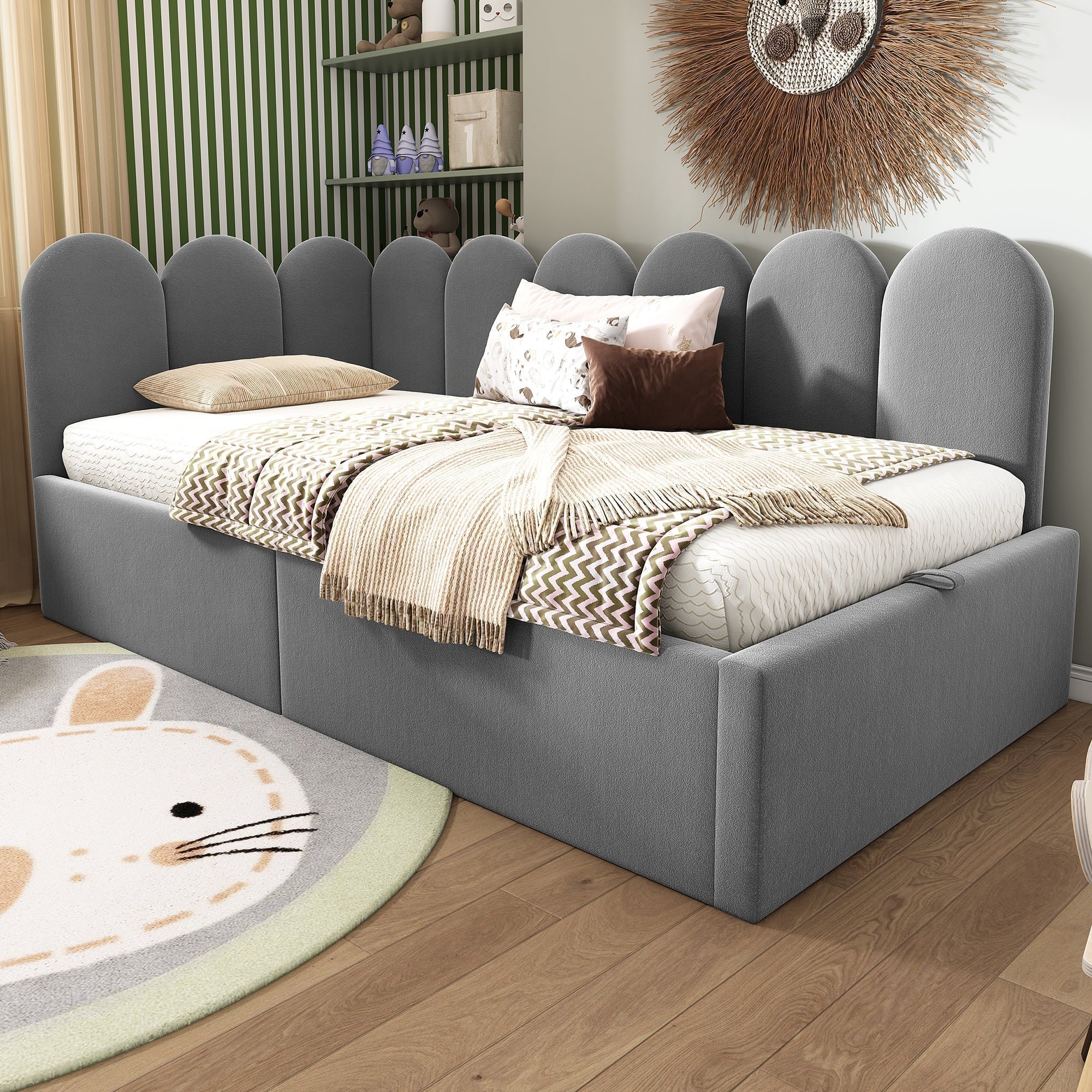 Daybed, Upholstered Sofa Bed with Hydraulic Storage, 90x190 cm, Velvet Gray