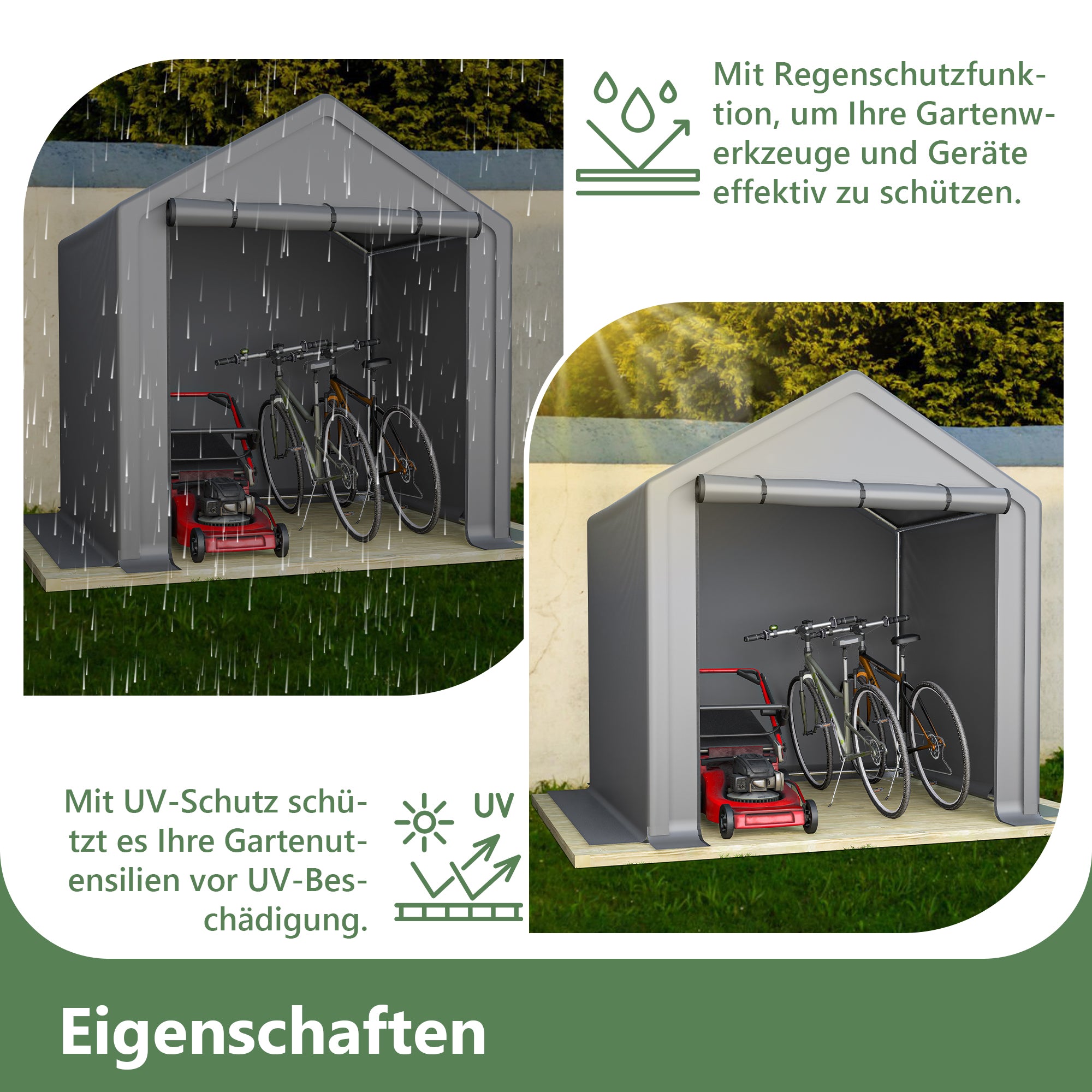 Tool Shed 190x170x200cm, Bicycle Garage, Storage Tent, Dark Gray