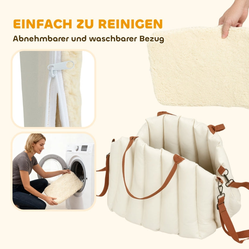 Dog Carrier Bag for Dogs Under 5kg, 2 Straps, with Cushion & Leash, Cream White